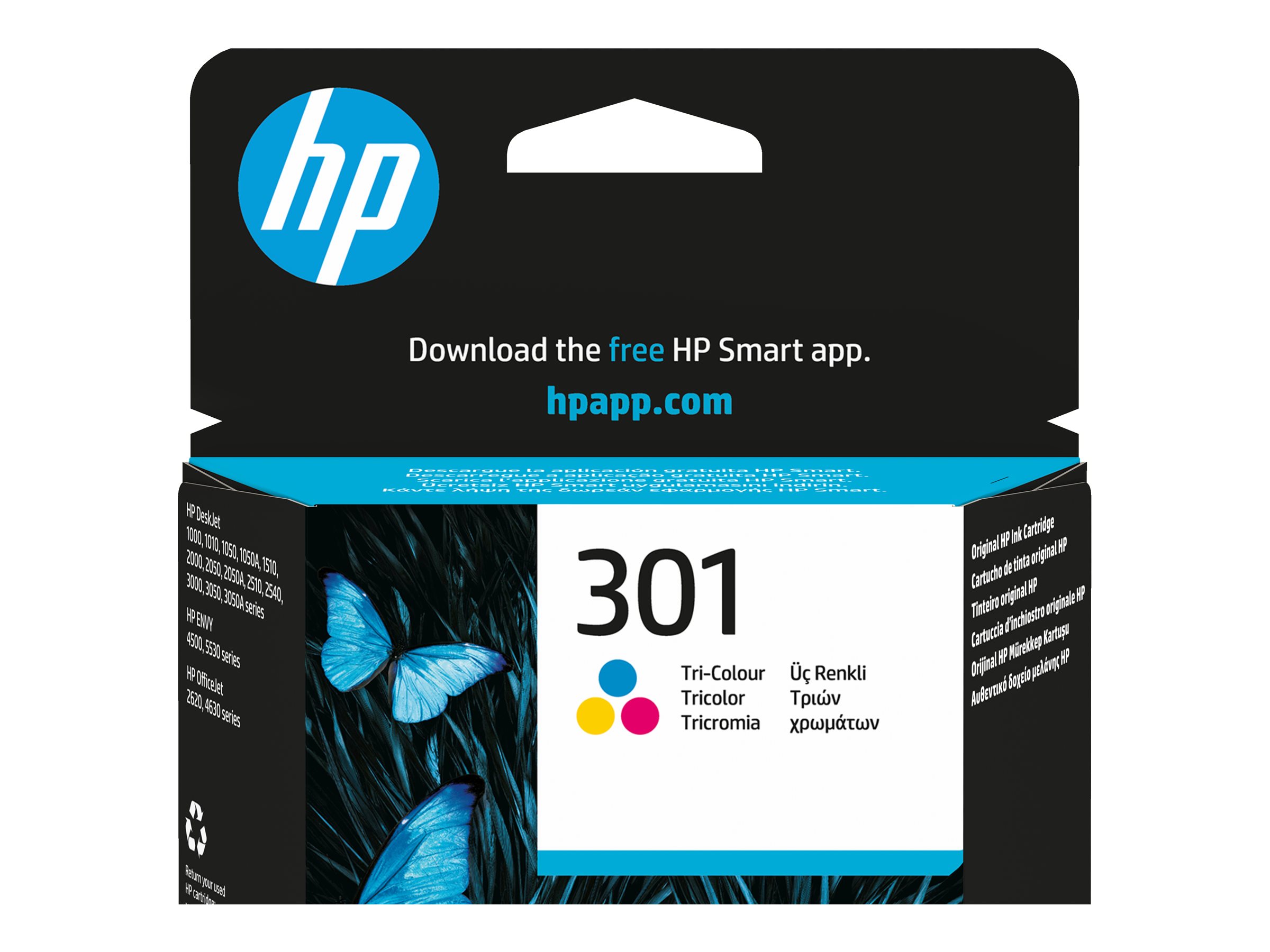 HP 301 - 3 ml - Farbe (Cyan, Magenta, Gelb)original - Tintenpatrone - für HP DeskJet 1000 - 1010 - 1050 AiO - 1050A AiO - 1510 AiO - 2000 - 2050 AiO - 2050A AiO - 2510 AiO - 2540 AiO - 3000 - 3050 AiO