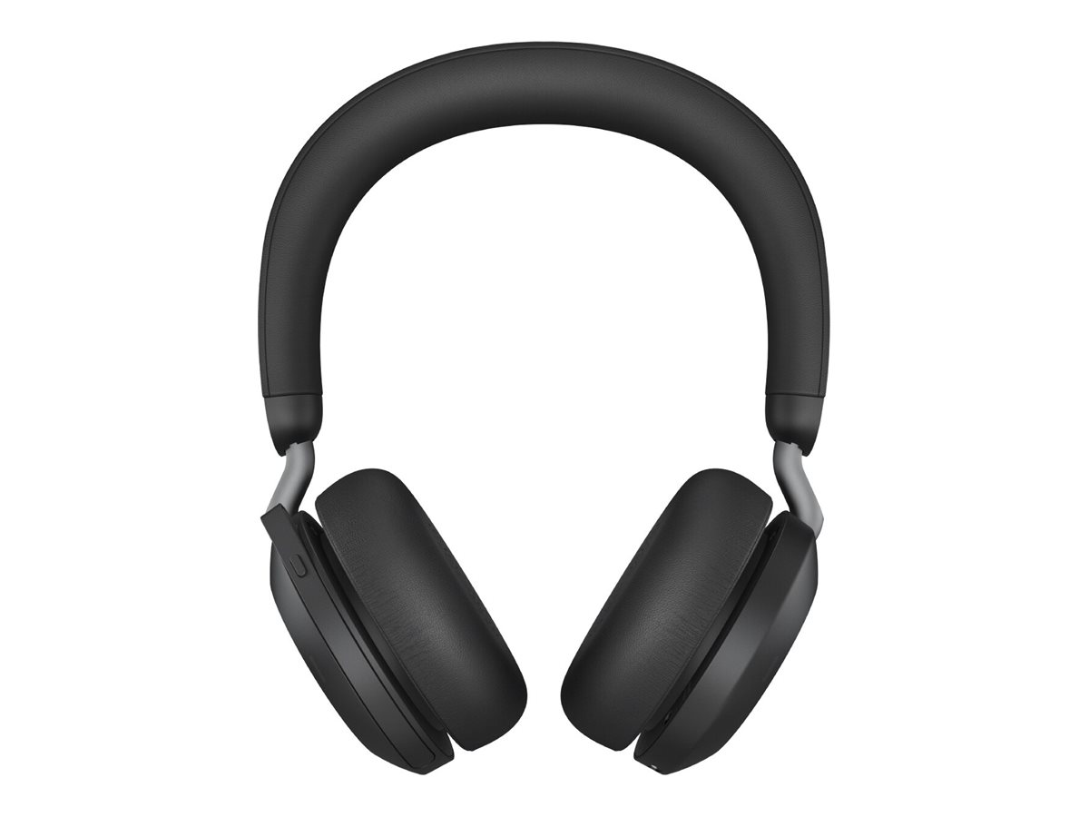 Jabra Evolve2 75 - Headset - On-Ear - Bluetoothkabellos - aktive Rauschunterdrückung - USB-A - Geräuschisolierung - Schwarz - mit Ladestation - Zertifiziert für Microsoft Teams