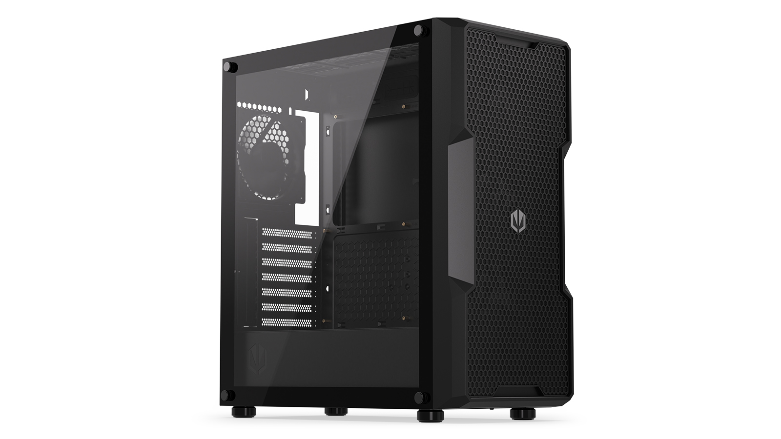 ENDORFY Regnum 400 Air - PC-Gehäuse - ATX - Seitenteil mit Fenster (gehärtetes Glas)keine Spannungsversorgung (ATX) - Schwarz - USB/Audio