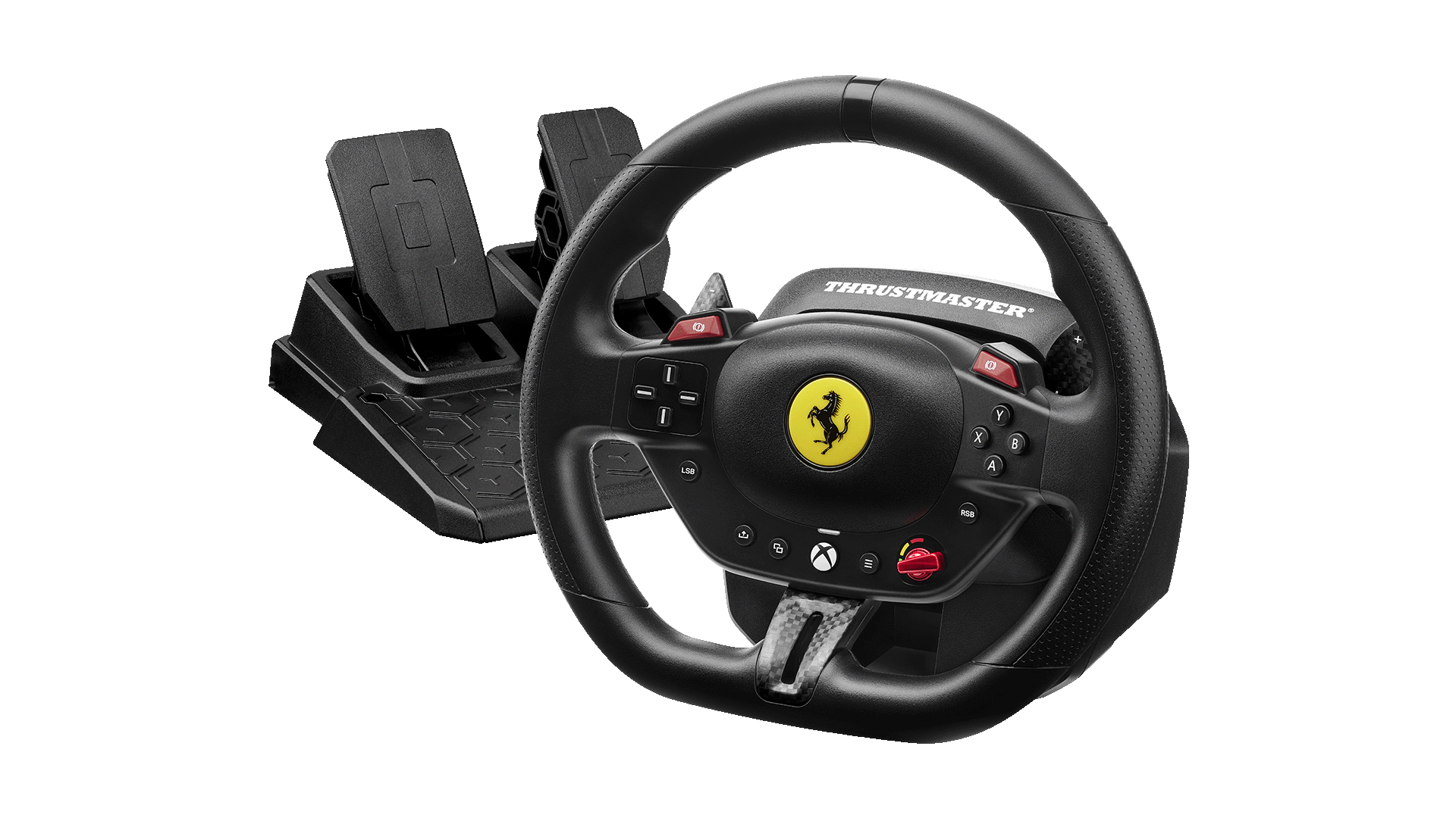 ThrustMaster T98 Ferrari 296 GTS, Lenkrad + Pedale, PC, Xbox One, Xbox Series S, Xbox Series X, Xbox One X, Xbox One S, Richtungstasten, Taste Handbremse, Menü-Taste, Schaltfläche Teilen, View button,