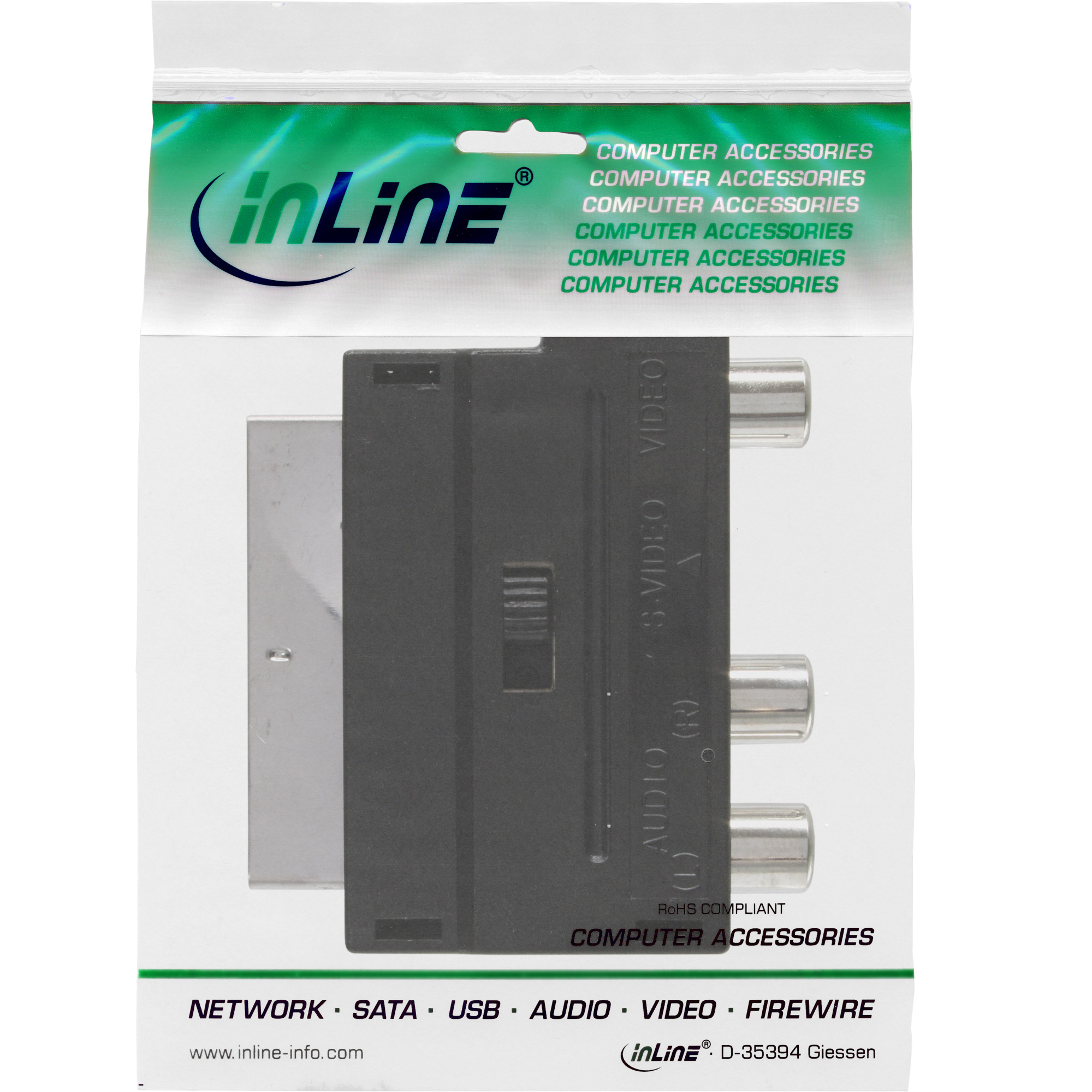 InLine Scart Adapter - Scart (in/out) an 3x Cinch Buchse und 1x S-VHS Buchsemännlich zu 4-poliger mini-DIN - RCA x 3 weiblich - abgeschirmt - Schwarz