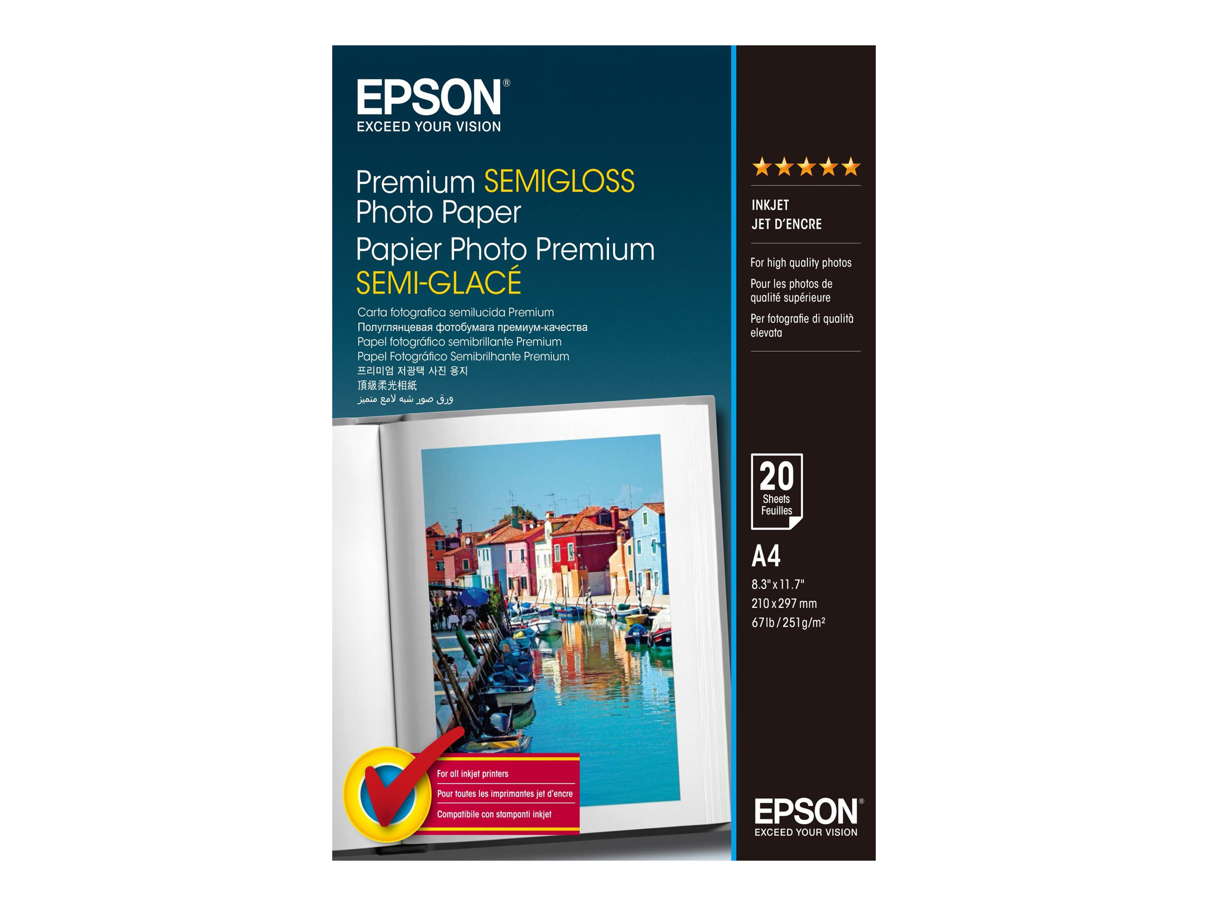 Epson Premium Semi-Gloss Photo Paper - A4 - 20 Blätter, Halb-Glanz, 251 g/m², Weiß, 20 Blätter, Expression Premium XP-900 Expression Premium XP-830 Expression Premium XP-820 Expression Premium..., 1 S