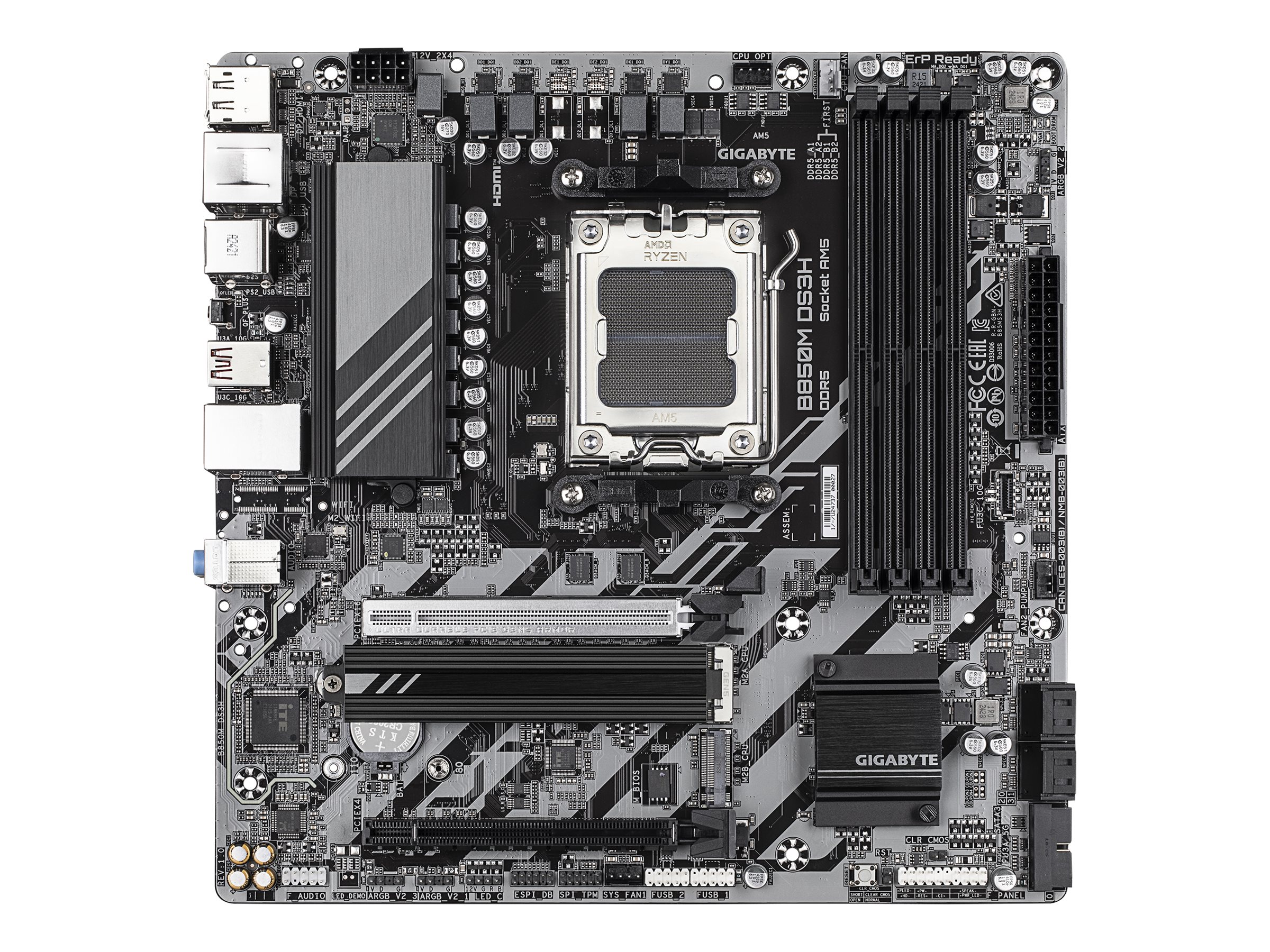 Gigabyte B850M DS3H - Motherboard - micro ATX - Socket AM5 - AMD B850 Chipsatz - USB-C 3.2 Gen 1, USB 3.2 Gen 2, USB 3.2 Gen 1 - 2.5 Gigabit LAN - Onboard-Grafik (CPU erforderlich)HD Audio (8-Kanal)