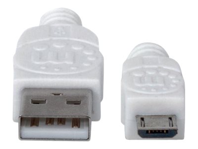 IC Intracom Manhattan USB-A to Micro-USB Cable, 1m, Male to Male, White, 480 Mbps (USB 2.0)Hi-Speed USB -  - Polybag - USB-Kabel - USB (M) zu Micro-USB Typ B (M) - USB 2.0 - 1 m - geformt - weiß