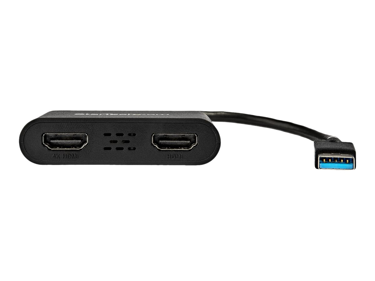 StarTech.com Startech USB 3.0 to Dual HDMI Adapter, 1x 4K 30Hz & 1x 1080p, External Video & Graphics Card, USB Type-A to HDMI Dual Monitor Display Adapter Dongle, Supports Windows Only, Black - USB to