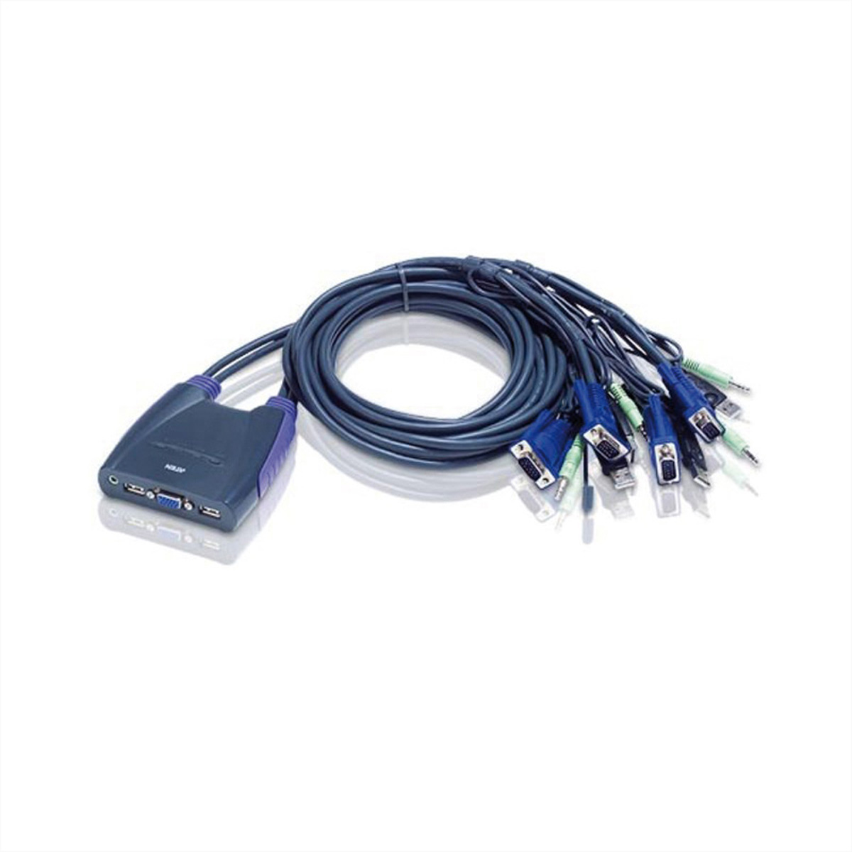 ATEN 4-Port-USB-VGA/Audio-Kabel-KVM-Switch (0,9 m, 1,2 m), 2048 x 1536 Pixel, QXGA, 0,9 W, Blau4-Port-USB-VGA/Audio-Kabel-KVM-Switch (0,9 m - 1,2 m)