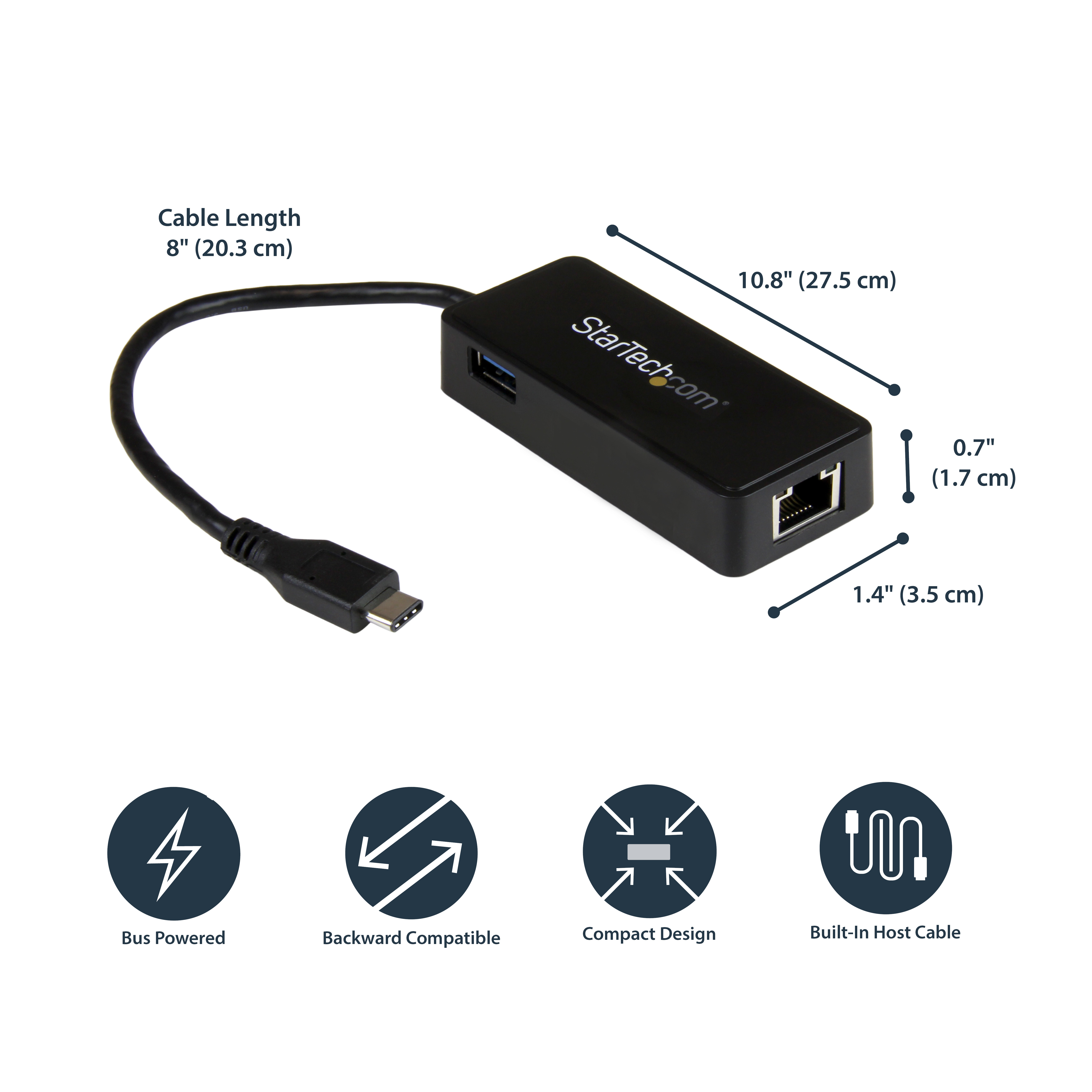 StarTech.com Startech USB-C to Ethernet Gigabit Adapter - Thunderbolt 3 Compatible - USB Type C Network Adapter - USB C Ethernet Adapter (US1GC301AU)Netzwerkadapter - USB-C - Gigabit Ethernet + USB 3.