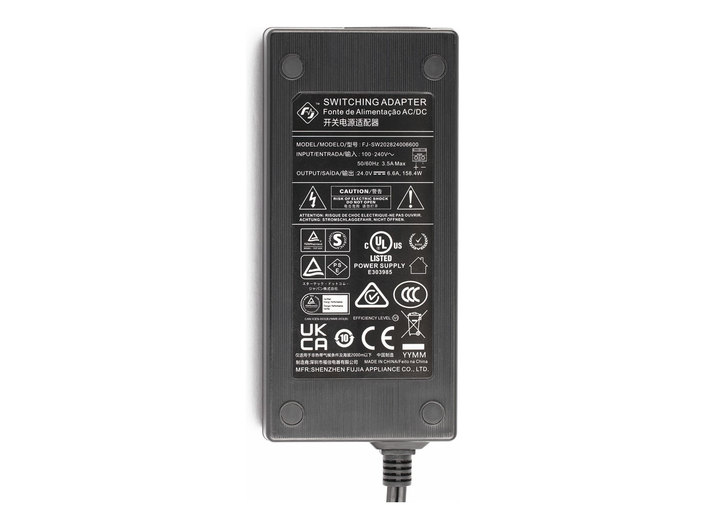 StarTech.com 160W Universal DC Power Adapter (24V/6.6A)2-Wire Cord and 2/3-Pin Terminal Blocks - 100-240V AC/DC External Power Supply for Industrial USB Hubs - NA/UK/EU/ANZ Cords - 4ft/1.2m DC Power C
