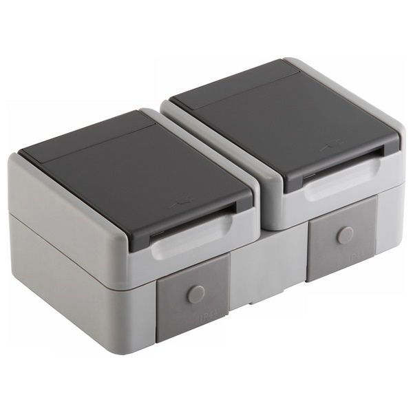 TEM CF14GY, 2 x Type F, 1 Modul(e), 2P+E, Schrauben, Grau, Kunststoff