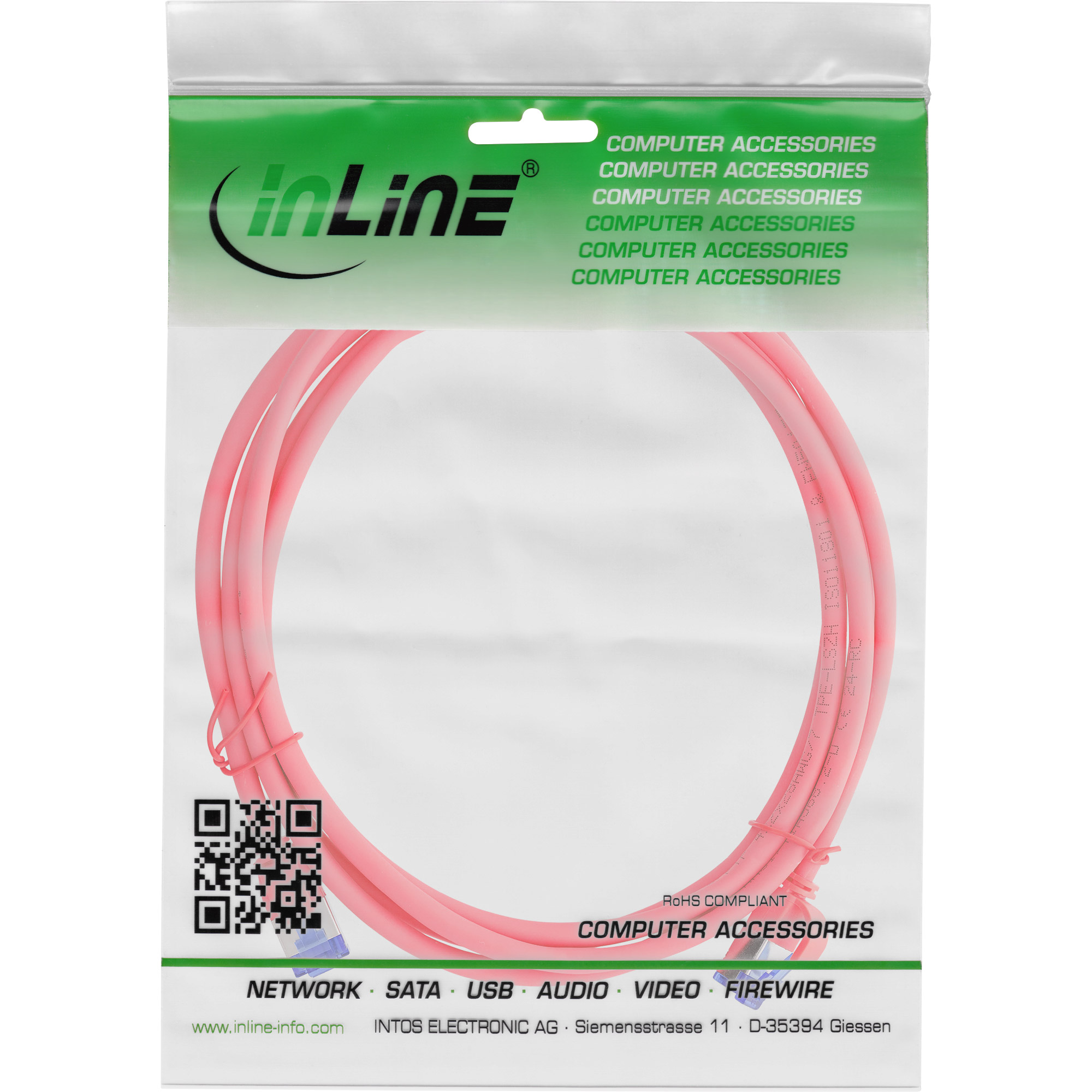 InLine Patchkabel Slim - Cat.6A - S/FTP - TPE (LSZH) flexibel - PoE - rot - 5m5 m - 4.1 mm - S/FTP - PiMF - CAT 6a - IEEE 802.3bt - halogenfrei - ohne Haken - schmal - flexibel - Rot