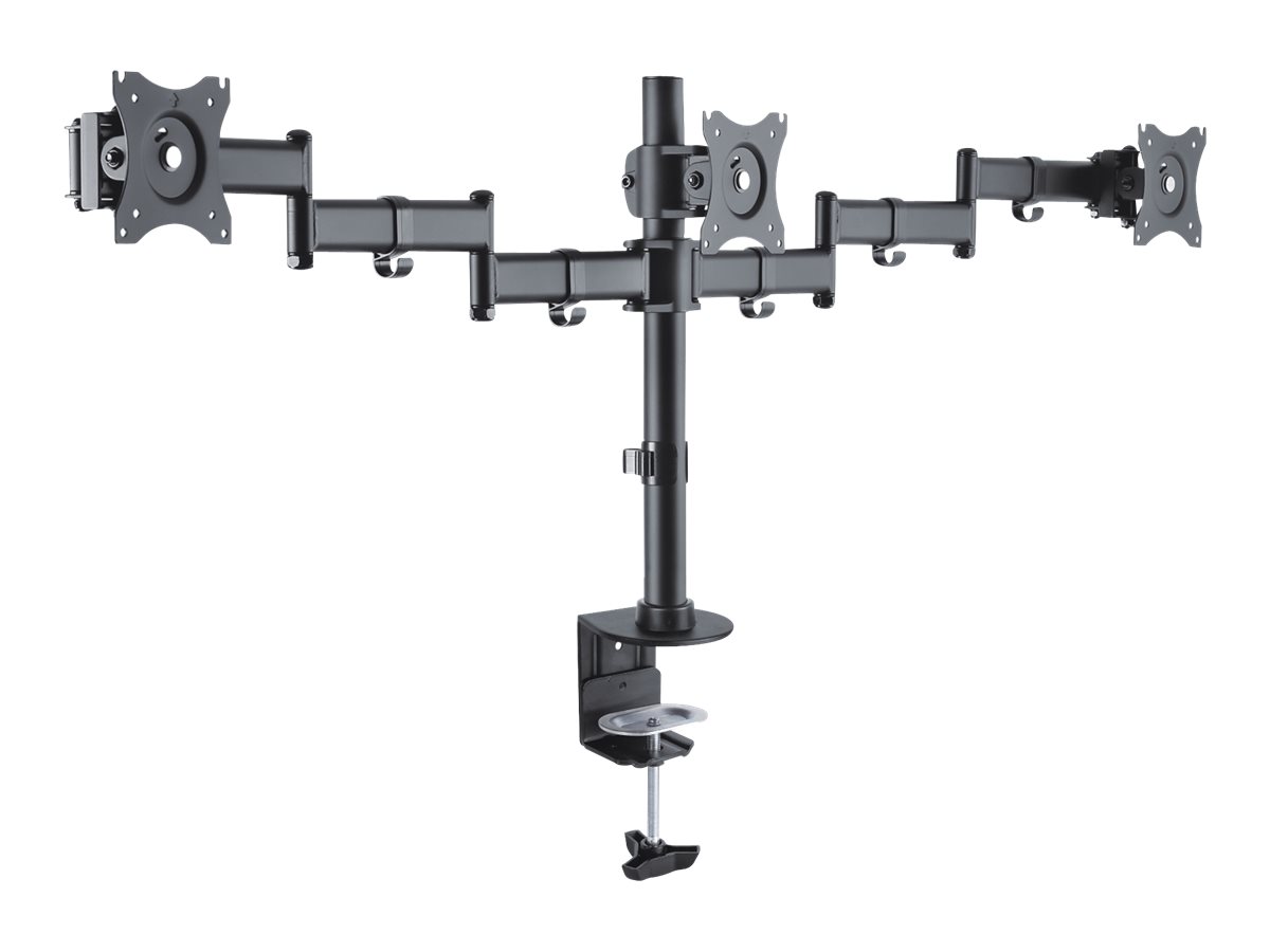 Exelium PureMounts PM-OFFICE-03 - Befestigungskit (Stange, Tischmontage, 2 Gelenkarme, 3 VESA-Adapter)für 3 LCD-Anzeigen - Stahl - Schwarz - Bildschirmgröße: 33-68.6 cm (13"-27")