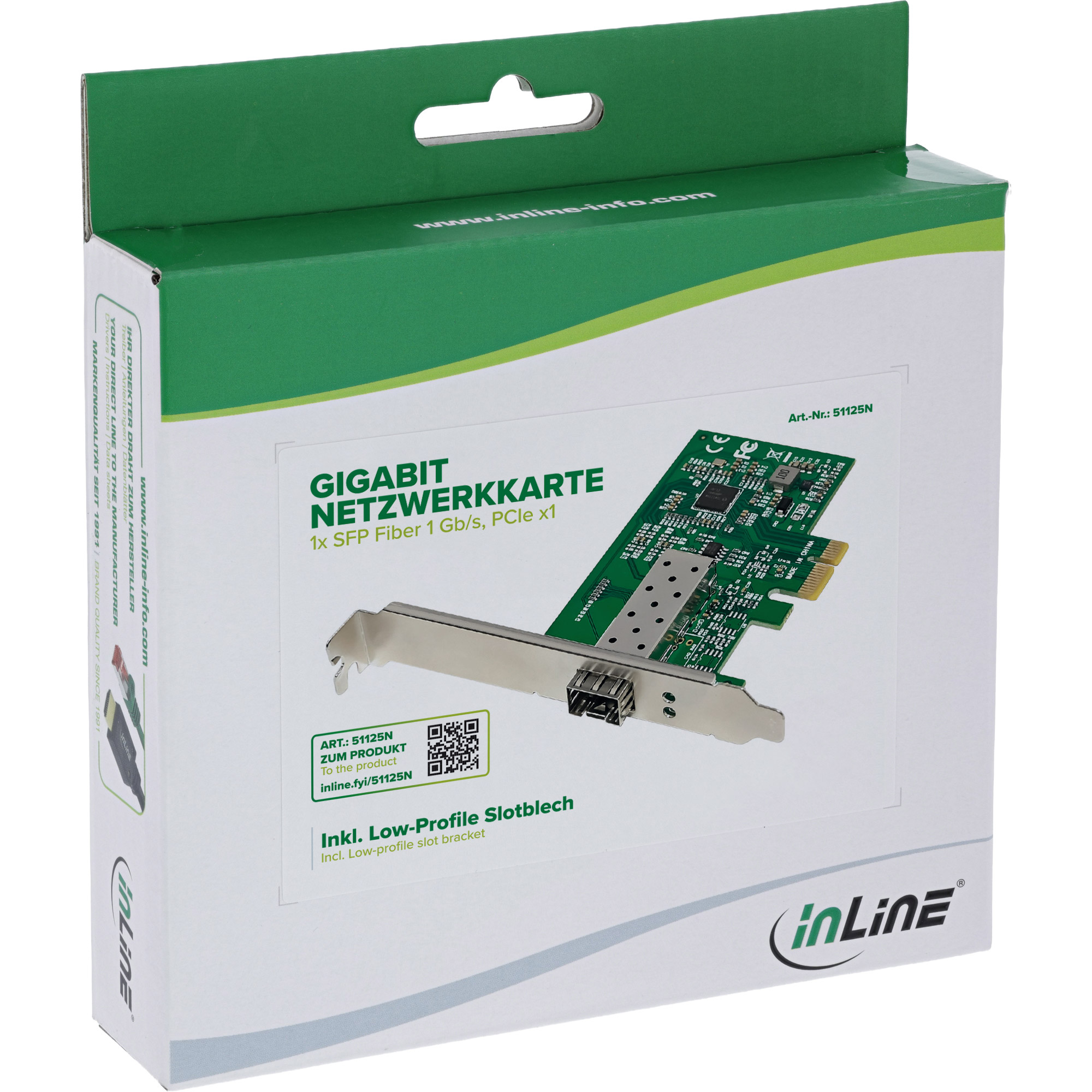 InLine Gigabit Netzwerkkarte - 1x SFP Fiber 1Gb/s - PCIe x1 - inkl. LP SlotblechGigabit Netzwerkkarte - 1x SFP Fiber 1Gb/s - PCIe x1 - inkl. LP Slotblech