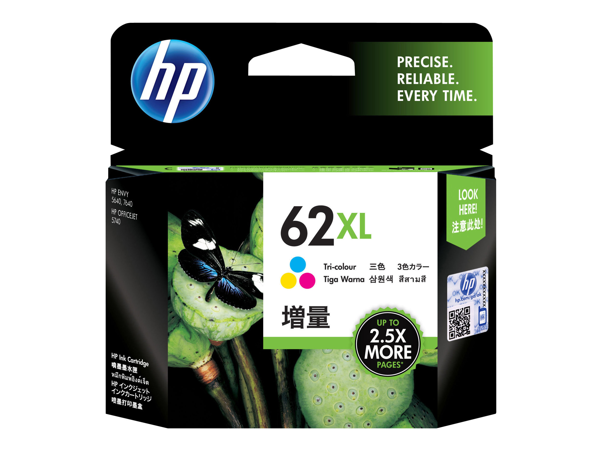 HP 62XL - Hohe Ergiebigkeit - Farbe (Cyan, MagentaGelb) - original - Tintenpatrone - für ENVY 55XX - 56XX - 76XX; Officejet 200 - 250 - 57XX - 8040