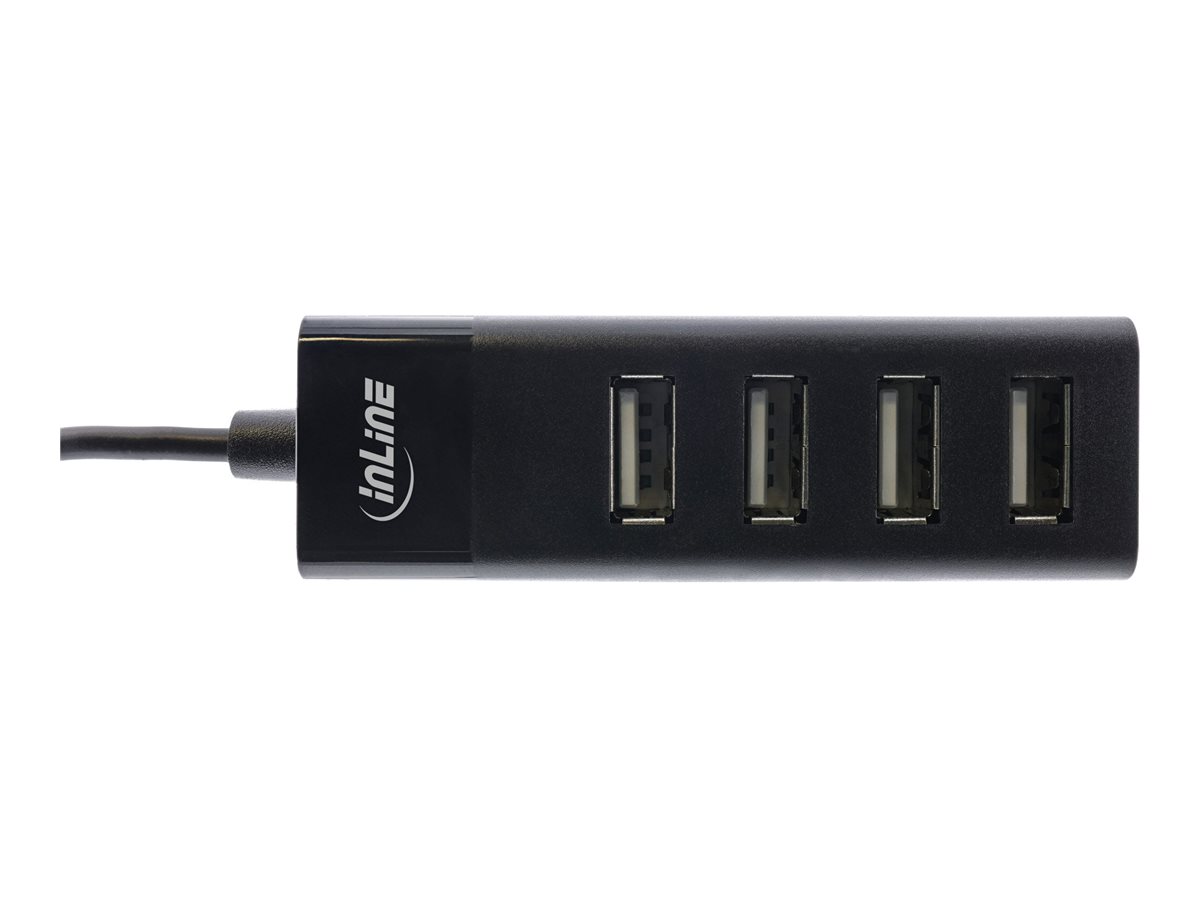 InLine USB 2.0 Hub - 4 Port - schwarz - mit USB DC Kabel - Kabel 30cm - schmalp