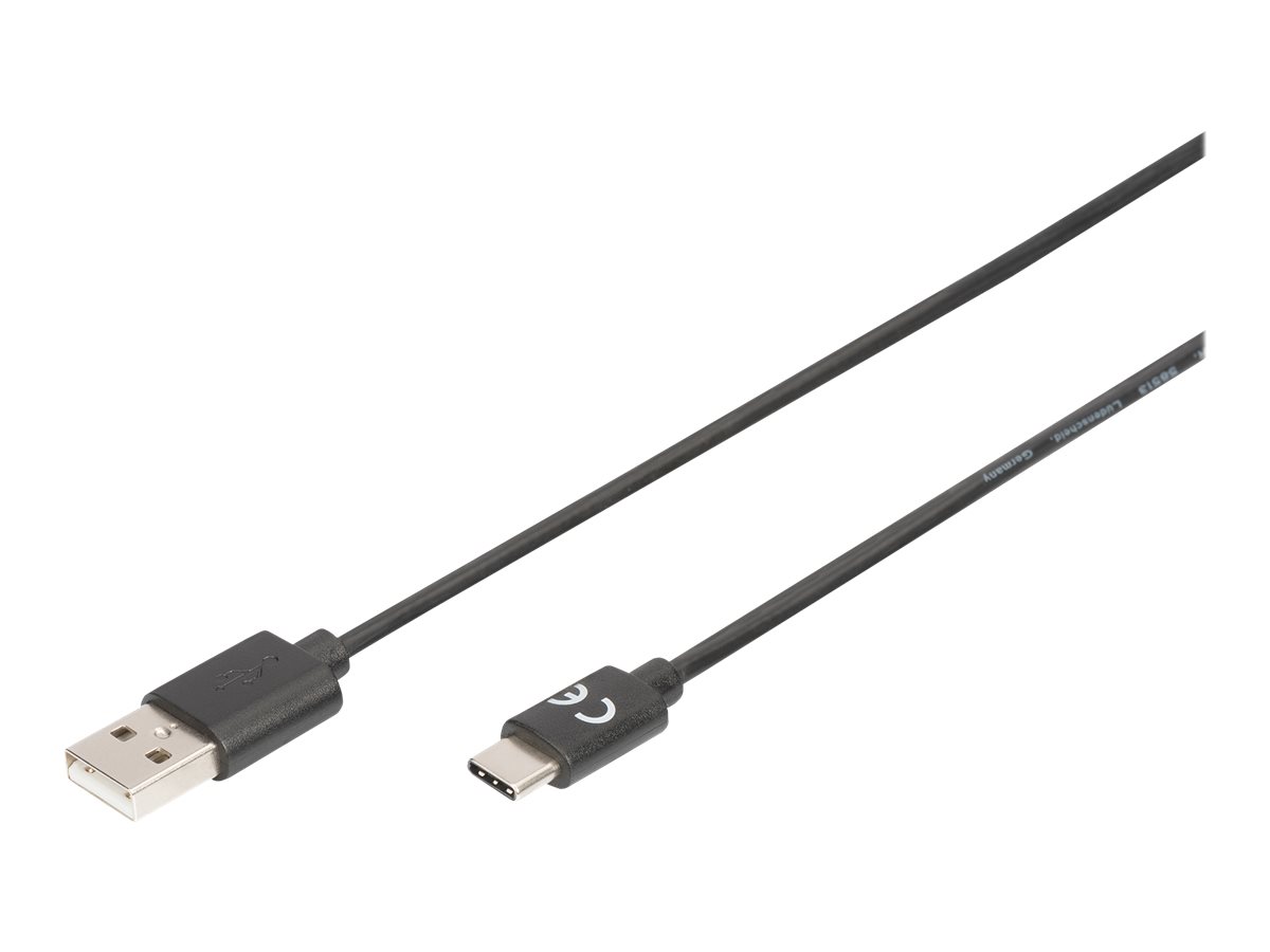 DIGITUS USB-C Anschlusskabel, USB-A - USB-CUSB 2.0 - 3 A - 1 m - unterstützt Stromversorgung - Schwarz