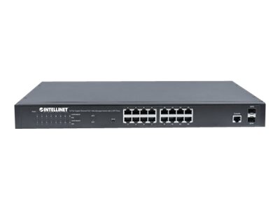Intellinet 16-Port Gigabit Ethernet PoE+ Web-Managed Switch with 2 SFP Ports, 16 x PoE ports, IEEE 802.3at/af Power over Ethernet (PoE+/PoE)2 x SFP - Endspan - 19 Rackmount" - Switch - managed - 16 x