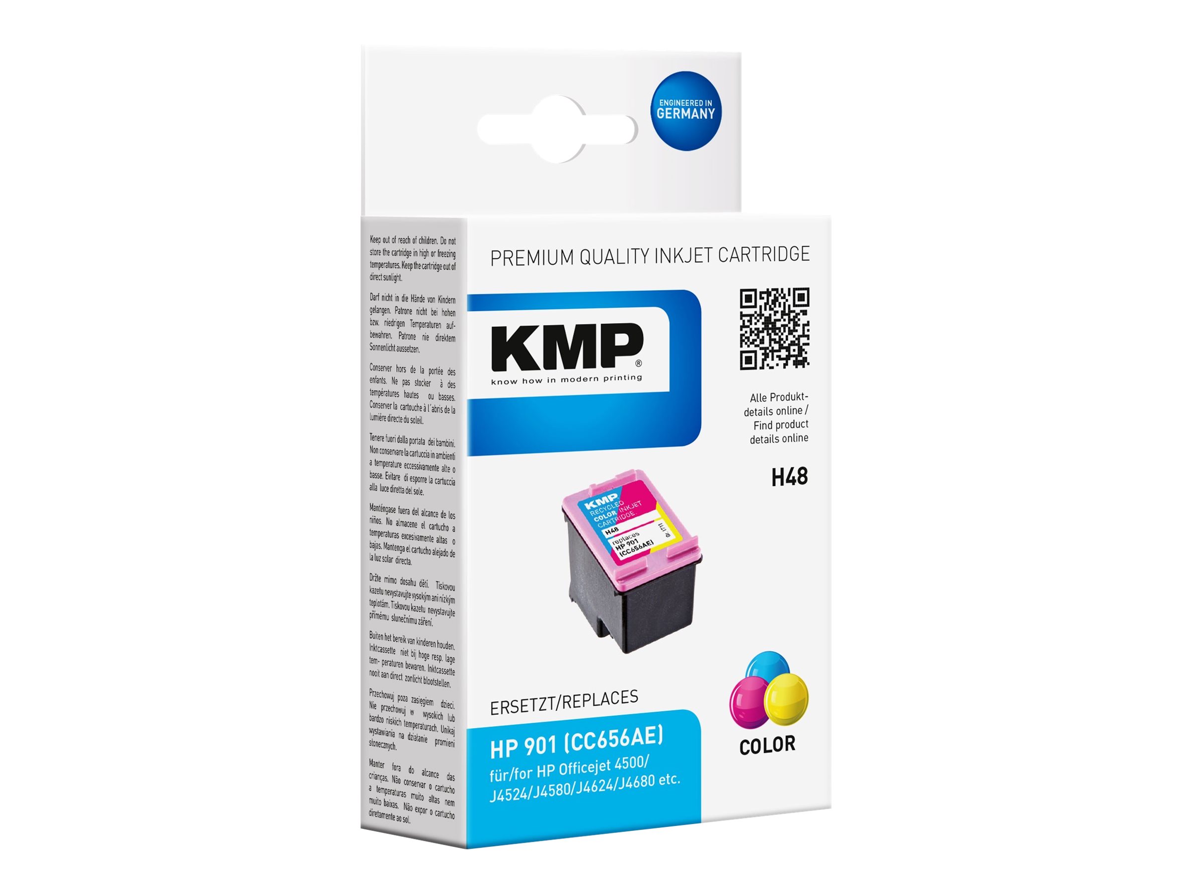 KMP H48 - 9 ml - Farbe (Cyan, Magenta, Gelb) - kompatibel - Tintenpatrone (Alternative zu: HP 901, HP CC656AE)für HP Officejet 4500 - 4500 G510 - J4524 - J4540 - J4550 - J4585 - J4624 - J4640 - J4660