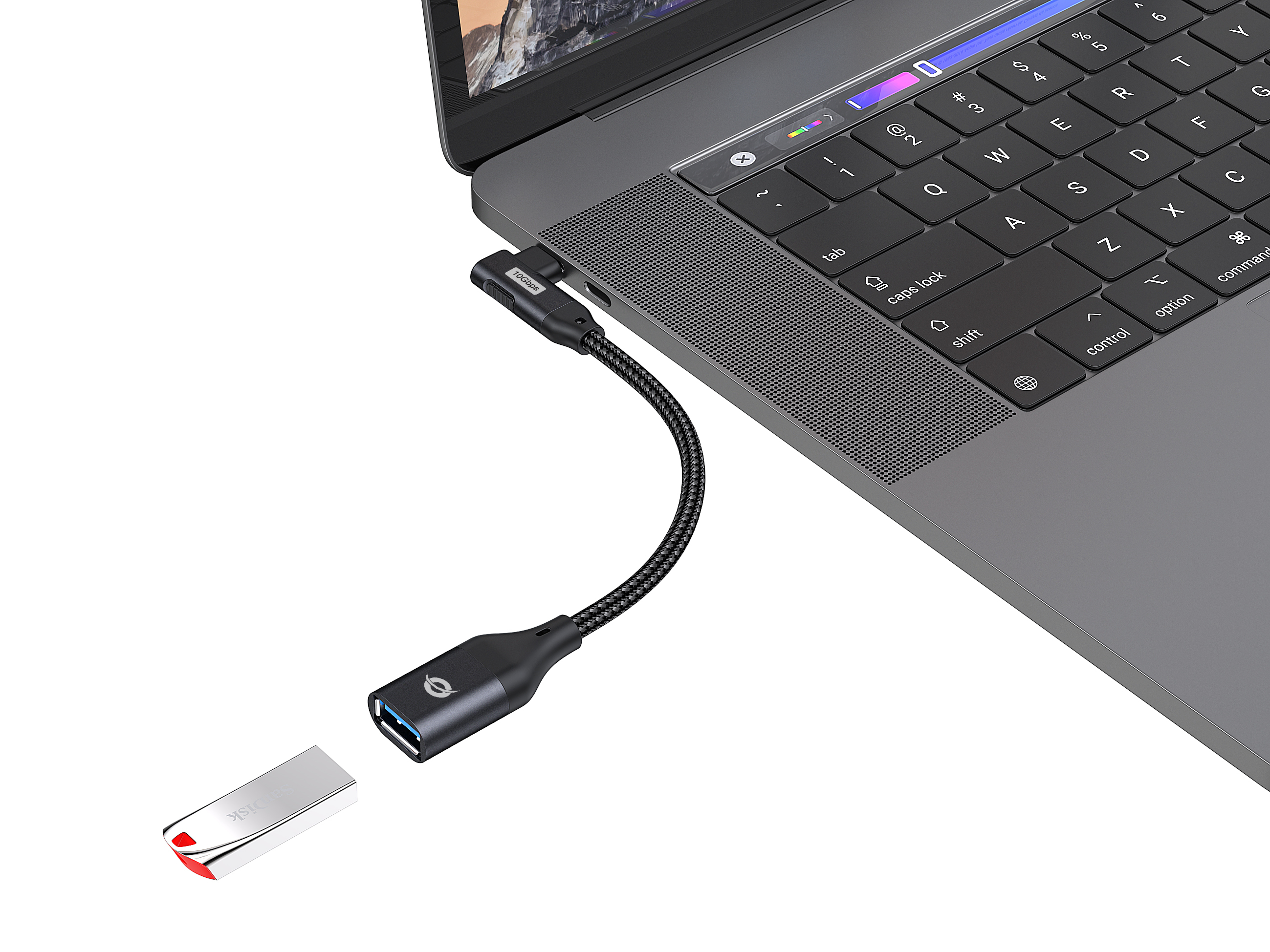 Conceptronic USB-Kabel - USB-C (M) gewinkelt zu USB Typ A (W)USB 3.2 Gen 2 - 3 A - 20 cm - bis zu 10 Gbps Datentransferrate - USB On-The-Go (OTG) - Schwarz