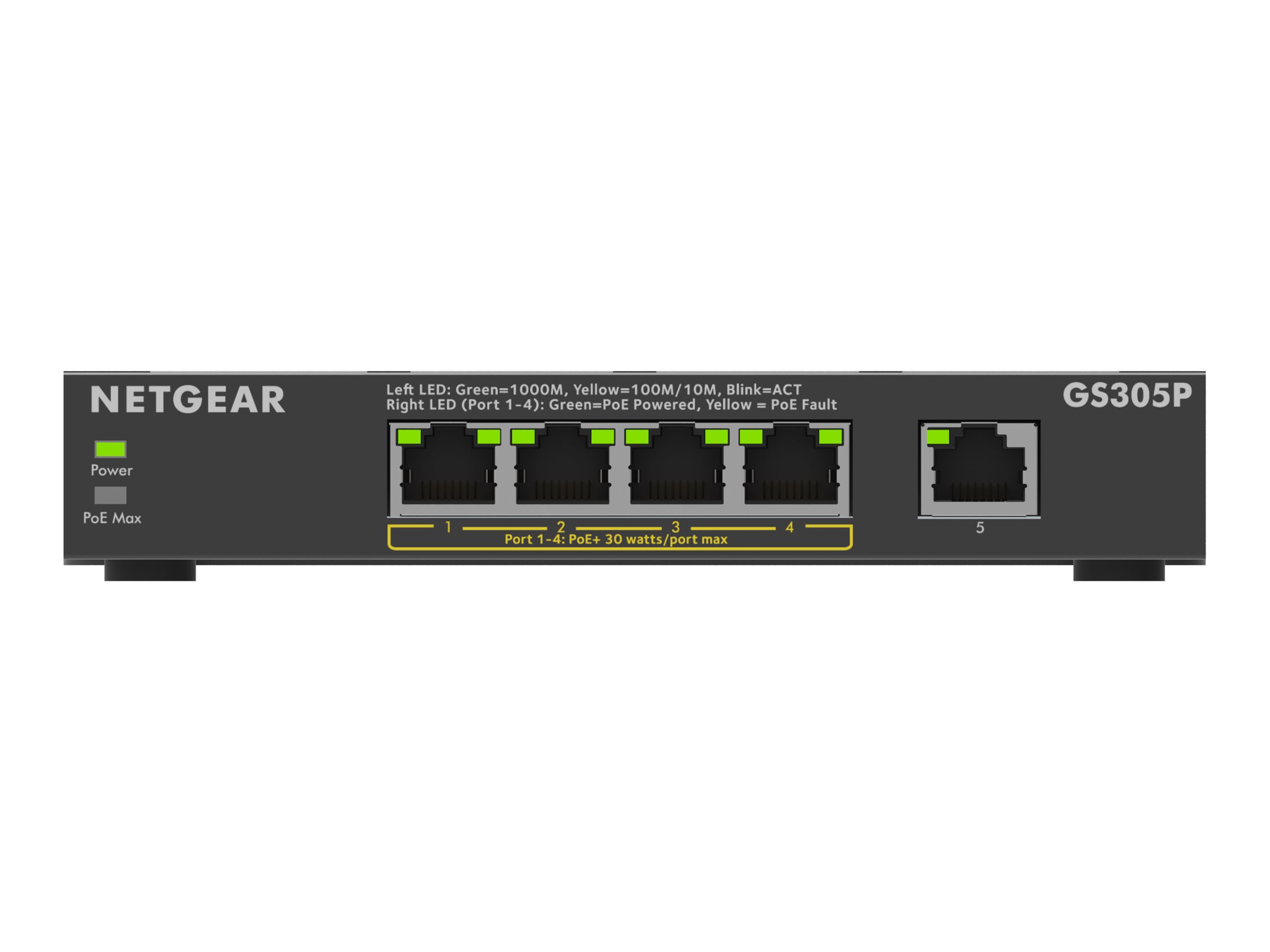 Netgear 300 Series GS305P - Version 3 - Switch - SOHO - unmanaged - 5 x 10/100/1000 (4 PoE+)Desktop - wandmontierbar - PoE+ (63 W)