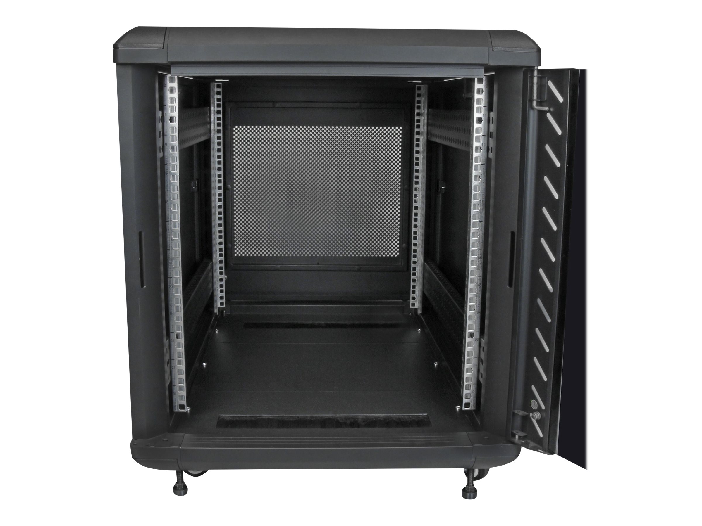StarTech.com RK1236BKF Serverschrank (12HE, 73,7 cm tief, bis max. 800 Kg belastbar, mit Rollen, Tür mit Fenster und Schloss) - Schrank Netzwerkschrank - Schwarz - 12U - 91.4 cm (36")StarTech 12HE Ent