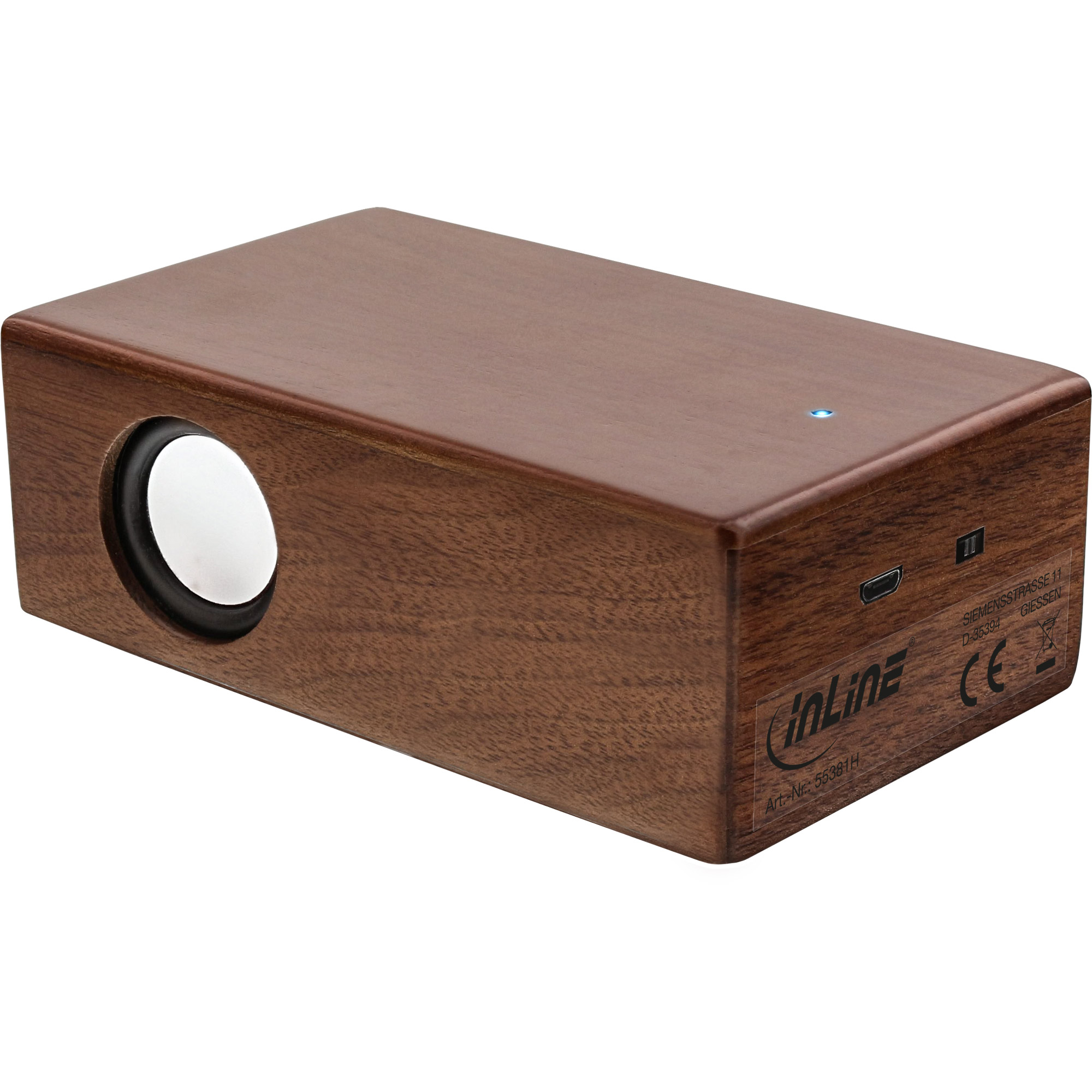InLine woodbrick - Induktionslautsprecher im Echtholzgehäuse - WalnussBluetooth - 3 Watt - Nußbaum