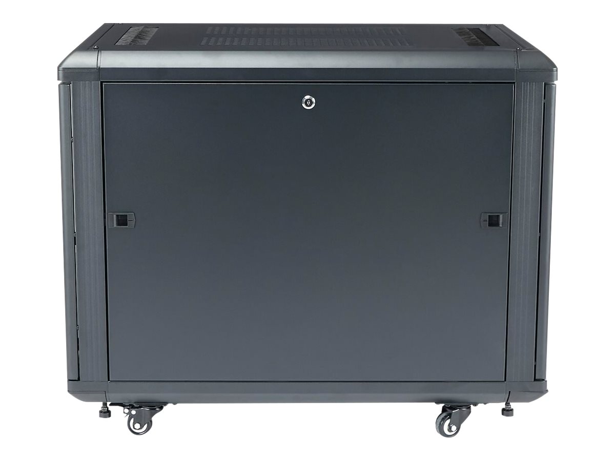 StarTech.com RK1236BKF Serverschrank (12HE, 73,7 cm tief, bis max. 800 Kg belastbar, mit Rollen, Tür mit Fenster und Schloss) - Schrank Netzwerkschrank - Schwarz - 12U - 91.4 cm (36")StarTech 12HE Ent