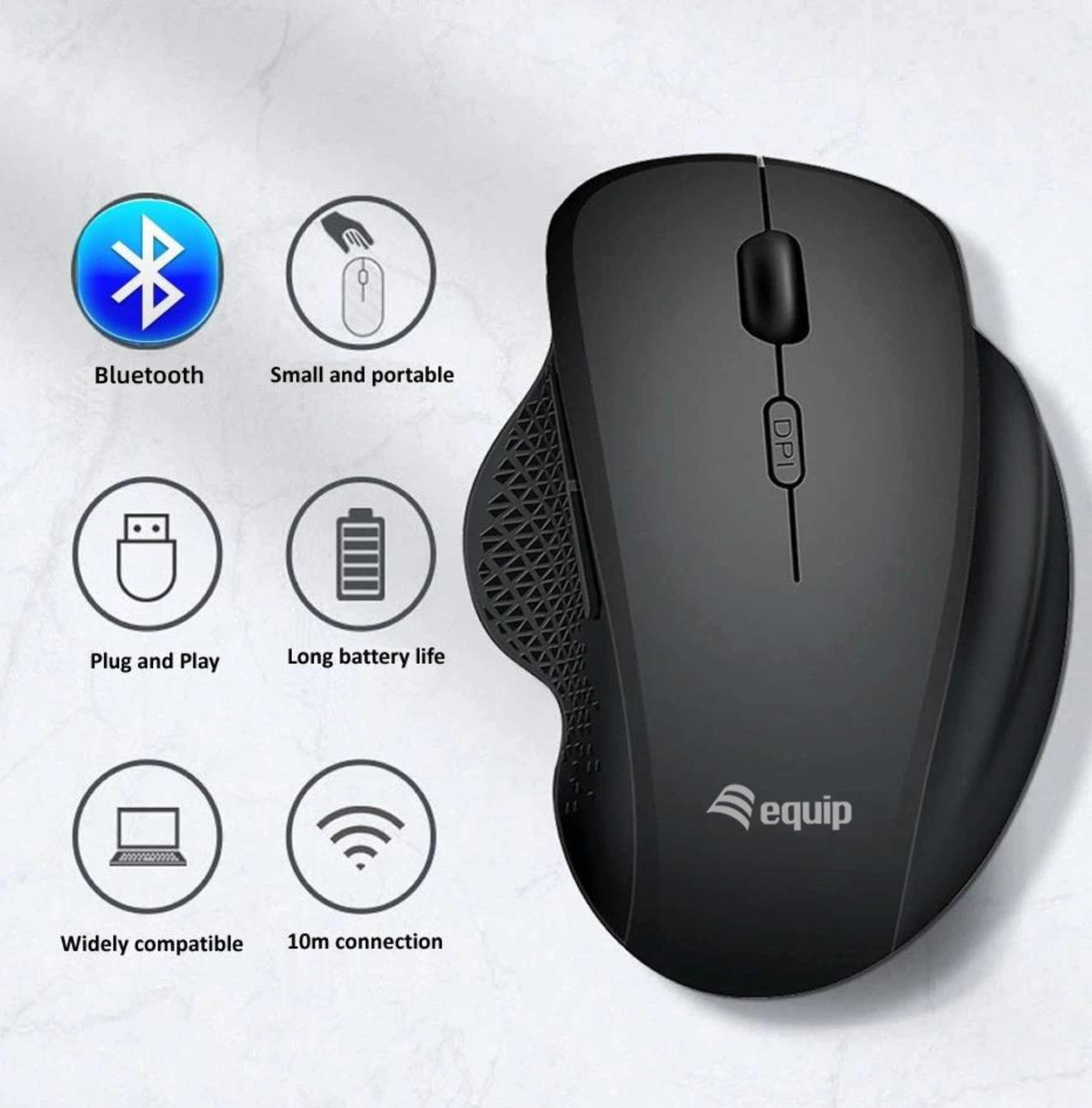 Equip Kabellose Maus mit 6 Tasten und zwei Modi, wiederaufladbar, rechts, Optisch, RF Wireless + Bluetooth, 1600 DPI, SchwarzKabellose Maus mit 6 Tasten und zwei Modi - wiederaufladbar