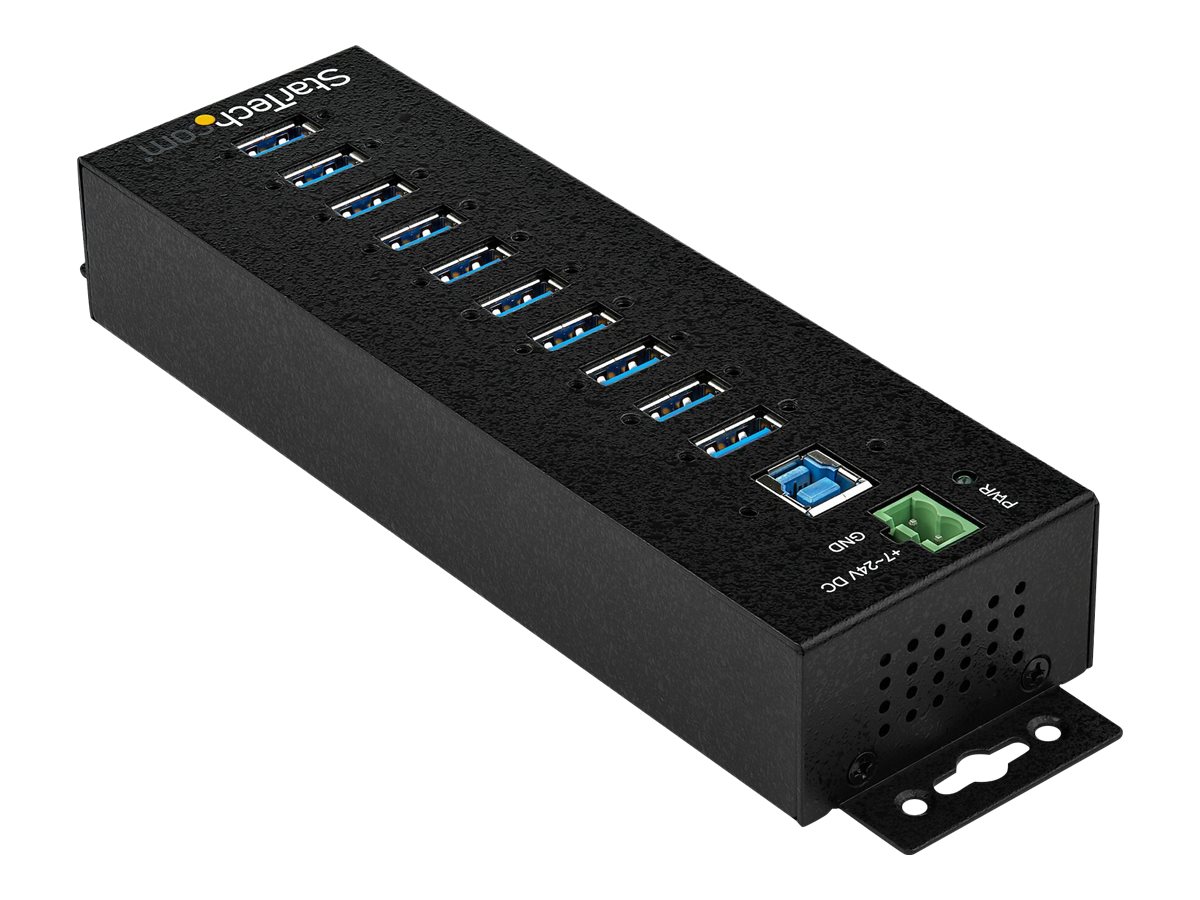 StarTech.com HB30A10AME USB 3.0 Hub (10-PortDin-Rail - Industrielle Anwendung - externes Netzteil - Uberspannungsschutz - ESD - 350 W - 15 kV) - Hub - 10 x USB 3.2 Gen 1 - an DIN-Schiene montierbar -