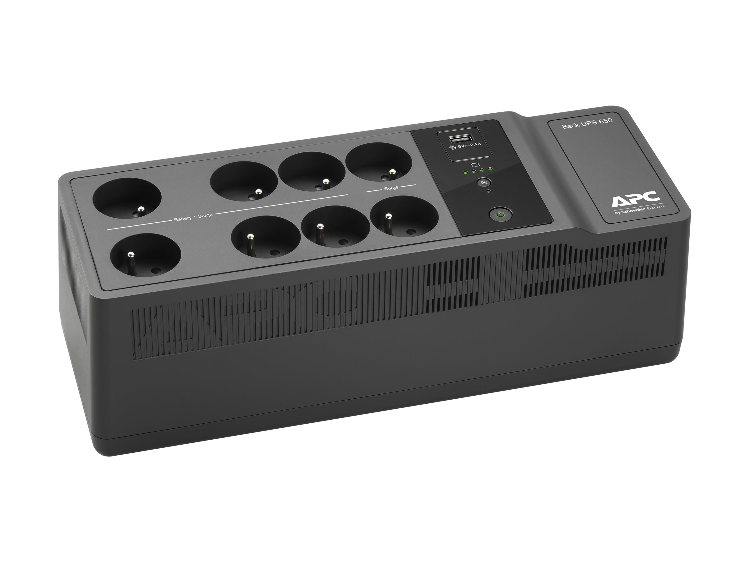 APC Back-UPS BE650G2-FR - USV - Wechselstrom220/230 V - 400 Watt - 650 VA - USB - Ausgangsanschlüsse: 8 - Frankreich - Belgien - Schwarz