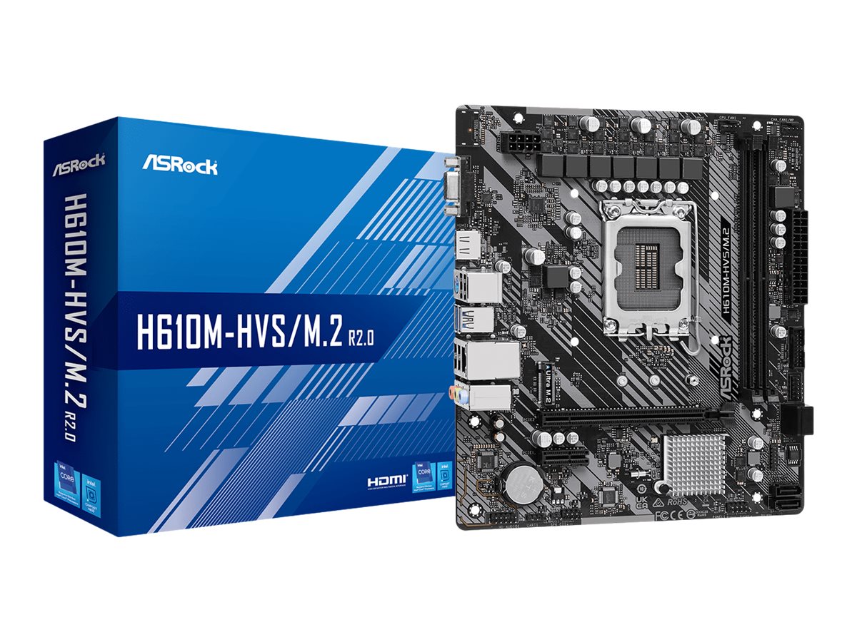 ASRock H610M-HVS/M.2 R2.0 - Motherboard - micro ATX - LGA1700 Sockel - H610 Chipsatz - USB 3.2 Gen 1 - Gigabit LAN - Onboard-Grafik (CPU erforderlich)HD Audio (8-Kanal)