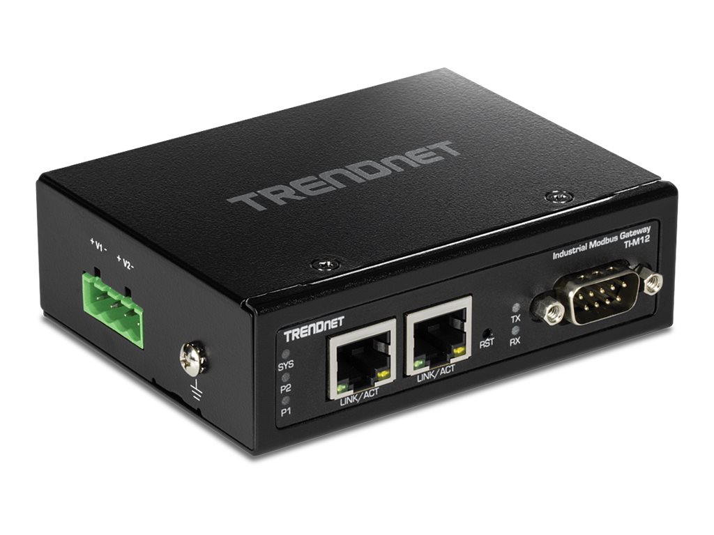 TRENDnet TI-M12 - Gateway - industriell - 100MbLAN - Modbus - RS-442 - RS-485 - RS-232 - Gleichstrom - Wand / DIN-Schienen montierbar - TAA-konform