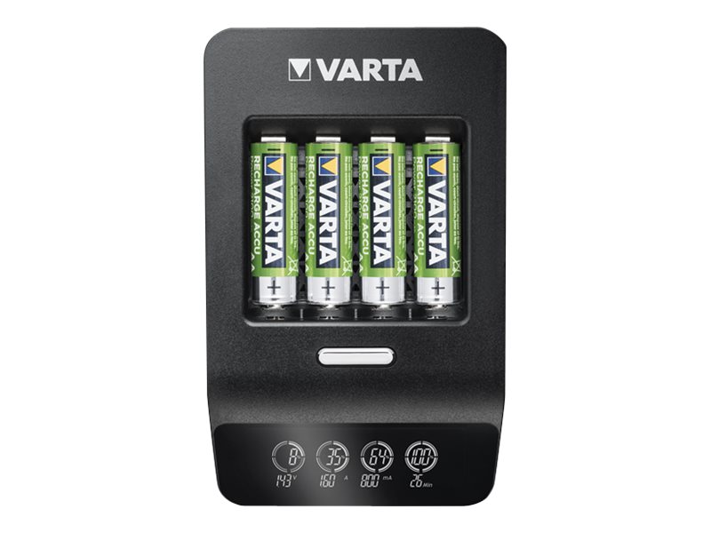 Varta LCD ULTRA FAST CHARGER+ - 0,25 Std. Batterieladegerät - (für 4xAA/AAA)+ AC-Netzteil + Kfz-Netzteil 4 x AA-Typ - NiMH - 2100 mAh