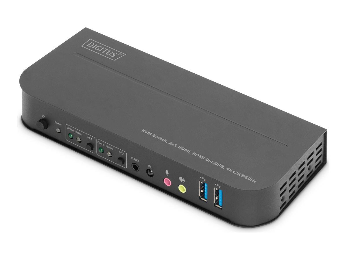 DIGITUS KVM Switch, 2x1 HDMI, HDMI Out,USB, 4Kx2K@60Hzport(s) - Desktop - wandmontierbar