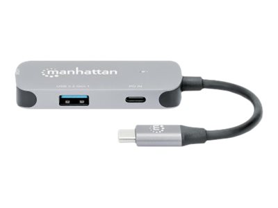Manhattan USB-C Dock/Hub, Ports (x3):  HDMI, USB-A and USB-C, With Power Delivery (100W)to USB-C Port (Note add USB-C wall charger and USB-C cable needed) - All Ports can be used at the same time - Al