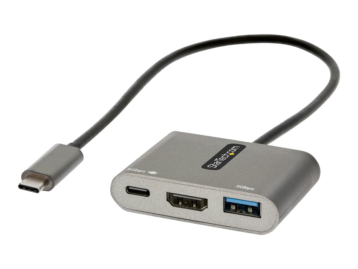 StarTech.com USB-C Multiport Adapter, USB-C auf HDMI 4K Anschluss, 100W PD, USB 3.0 Hub 5Gbit/s (1xTyp-C/ 1xA)USB-C zu HDMI Dock/Reiseadapter mit Stromversorgung - Laptop Dockingstation (CDP2HDUACP2)