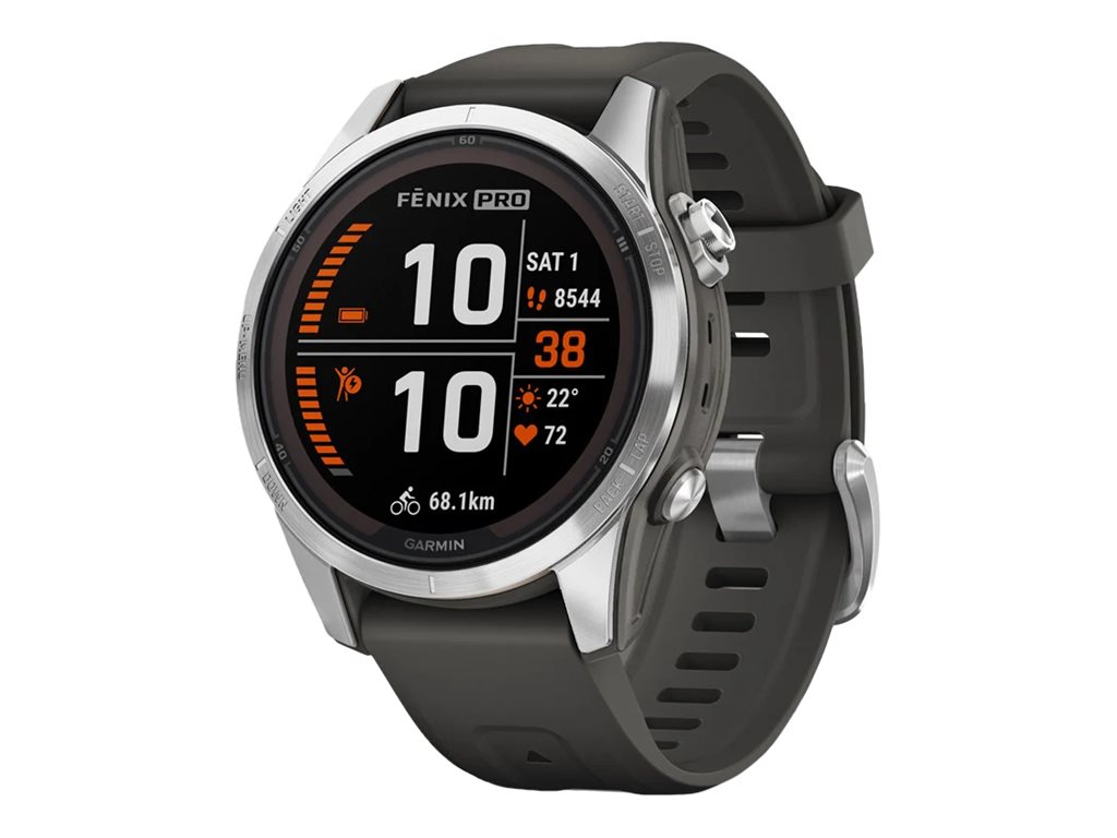 Garmin fenix 7S Pro - Solar Edition - 42 mm - faserverstärktes Polymer - intelligente Uhr mit Band - Silikon - Graphit - Handgelenkgröße: 108-182 mm - Anzeige 3.04 cm (1.2")
