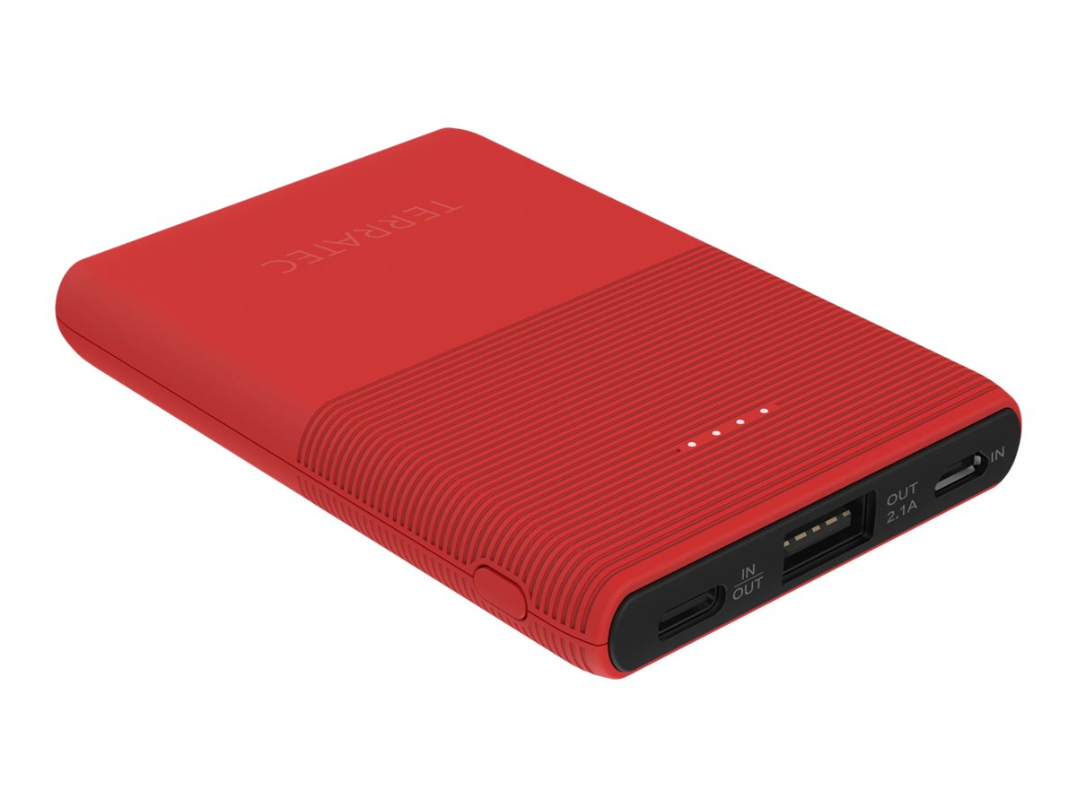 TerraTec P50 Pocket - Powerbank - 5000 mAh - 2.1 A - 2 Ausgabeanschlussstellen (USB, USB-C)Poppy Red