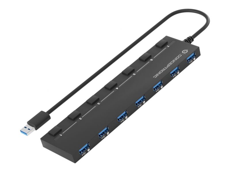 Conceptronic HUBBIES HUBBIES19BP - Hub - with5V/3A power adapter - 90 cm cable - individual power switch - 7 x USB 3.2 Gen 1 - Desktop