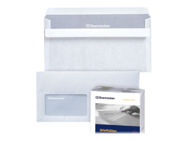 SOENNECKEN Umschlag - International DL (110 x 220 mm)Wallet - Seitliche Öffnung - selbstklebend (Press & Seal) - 1 Fenster - weiß - Packung mit 1000