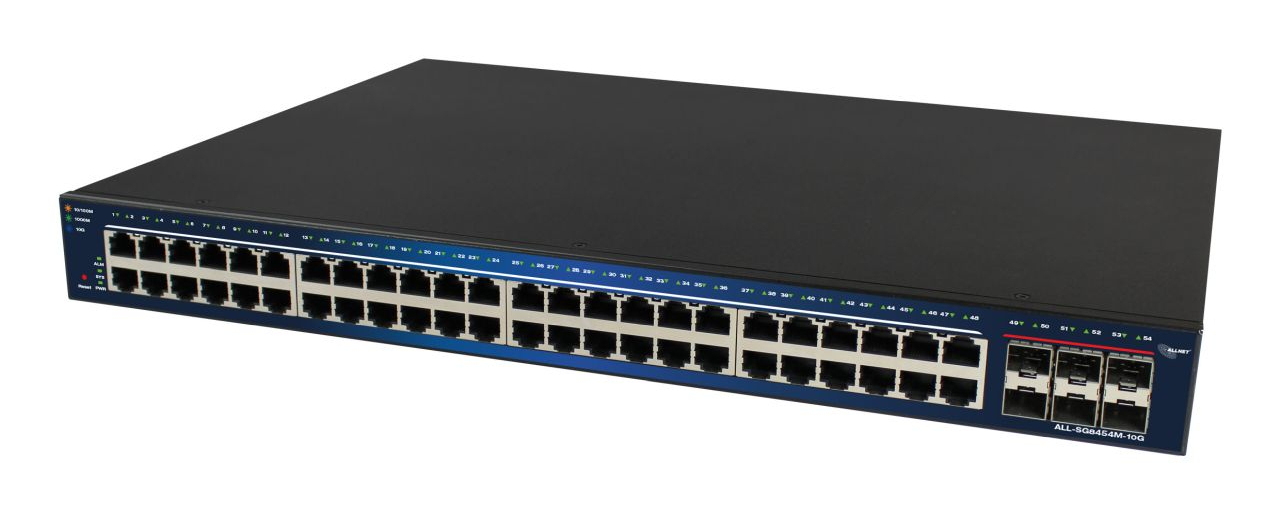 ALLNET 209905, Managed, L2, Gigabit Ethernet (10/100/1000), Vollduplex, Rack-Einbau48x 1Gbps RJ-45 - 6x 10Gbps SFP+ - 10/100/1000BASE-T/TX - RTL9311M+RTL8218Dx6 - 1GB DDR - 64Mb Flash - IEEE802.3 - IE