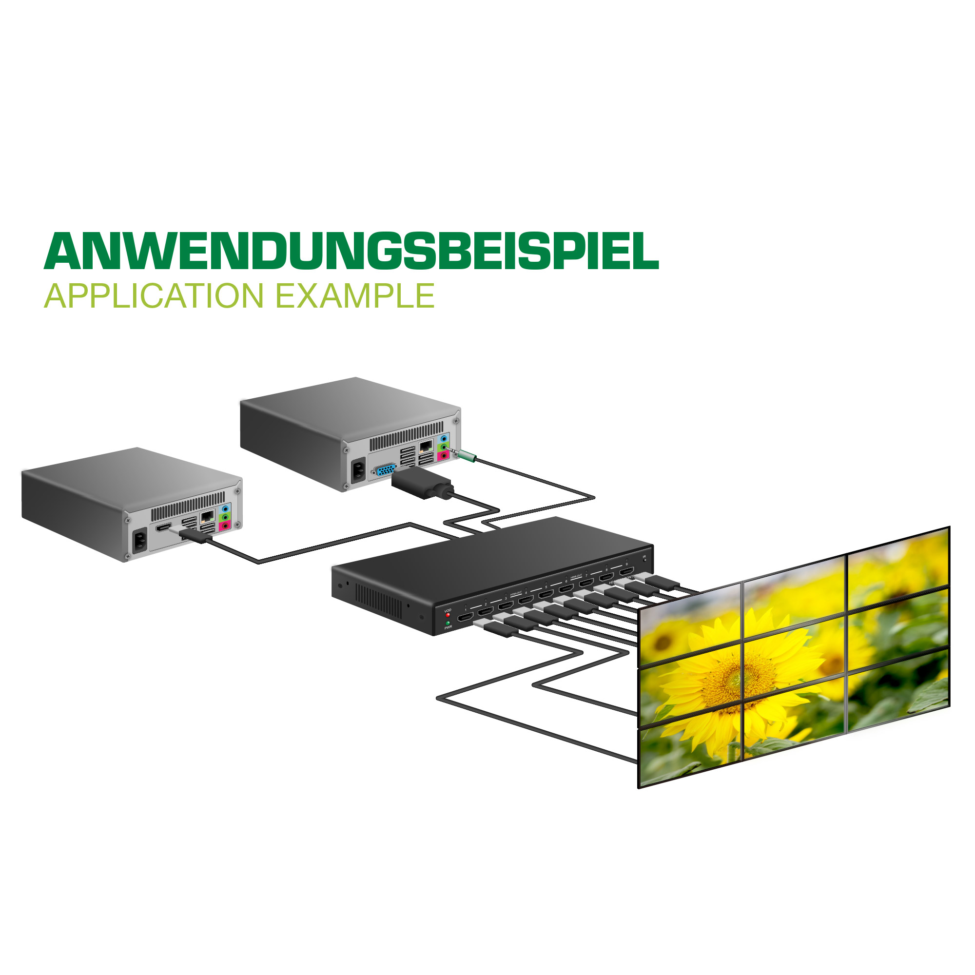 InLine HDMI Videowand Verteiler 1 auf 4 - Full-HDVideo/Audio-Schalter - 4 x HDMI - Desktop