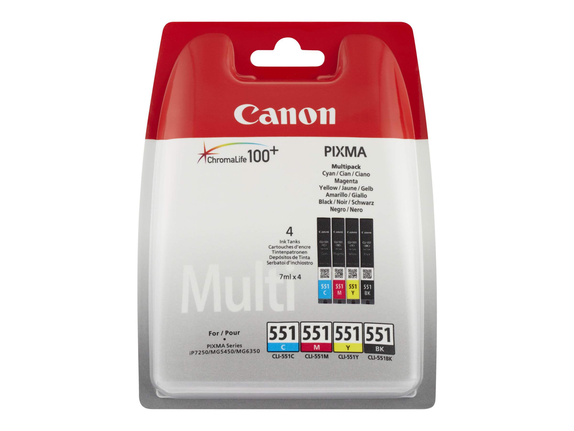 Canon CLI-551 C/M/Y/BK Multipack - 4er-Pack7 ml - Schwarz - Cyan - Magenta - Gelb - original - hängende Box - Tintenbehälter - für PIXMA iP7250 - iP8750 - iX6850 - MG5550 - MG5650 - MG6450 - MG6650 -
