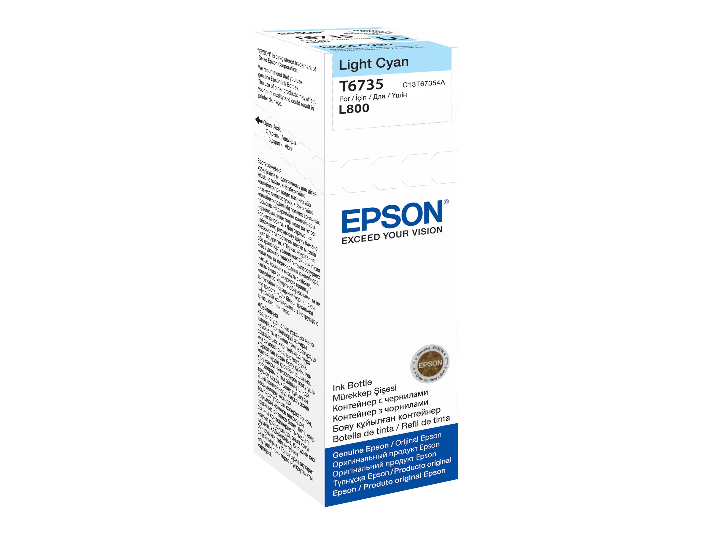 Epson T6735 - 70 ml - hell Cyan - originalNachfülltinte - für Epson L1800 - L800 - L805 - L810 - L850; EcoTank L1800