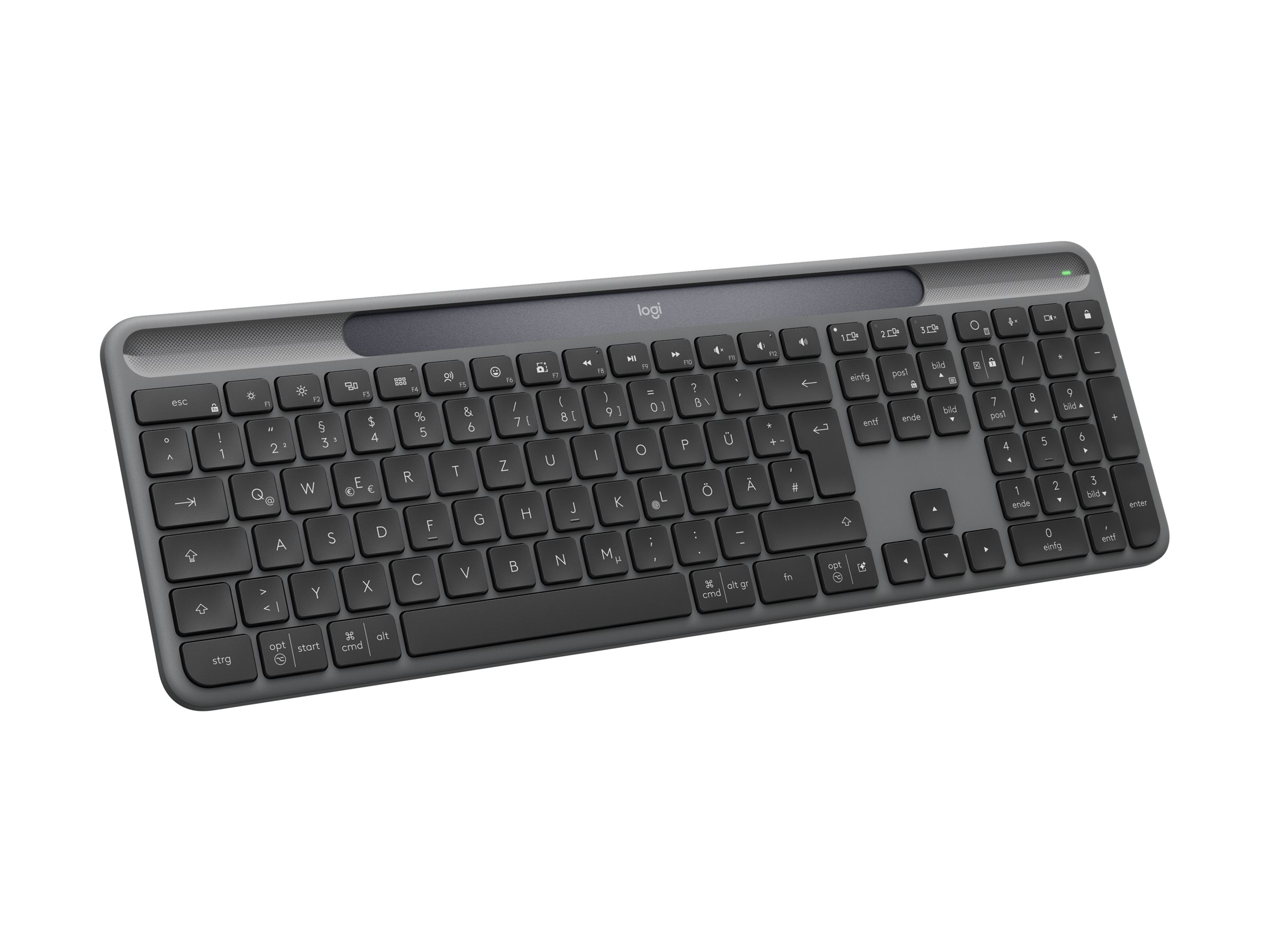 Logitech Signature Slim Solar+ K980 - Tastaturfull size - kabellos - Bluetooth LE - QWERTZ - Deutsch - Tastenschalter: scissor switches - Graphite