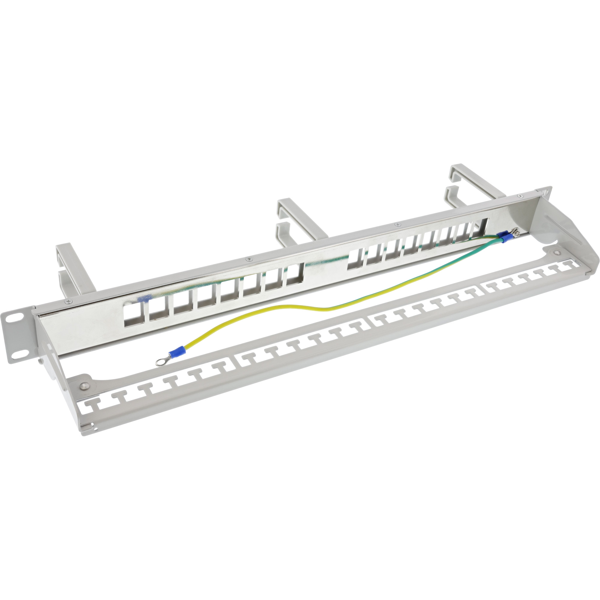 InLine Patchfeld 16-fach - Keystone Leerblech mit 3 Bügeln - 19" - 1HE - grau16 Ports