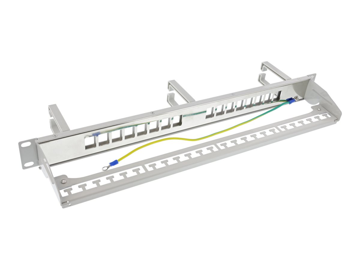 InLine Patchfeld 16-fach - Keystone Leerblech mit 3 Bügeln - 19" - 1HE - grau16 Ports