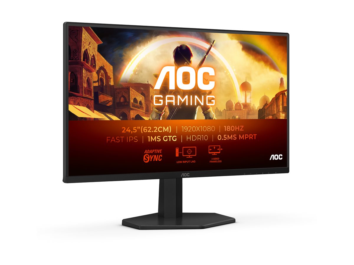 AOC Gaming 25G42E - LED-Monitor - Gaming - 63.5 cm (25")(24.5" sichtbar) - 1920 x 1080 Full HD (1080p) @ 180 Hz - Fast IPS - 300 cd/m² - 1000:1 - HDR10 - 0.5 ms - HDMI - DisplayPort - Schwarz - Rot