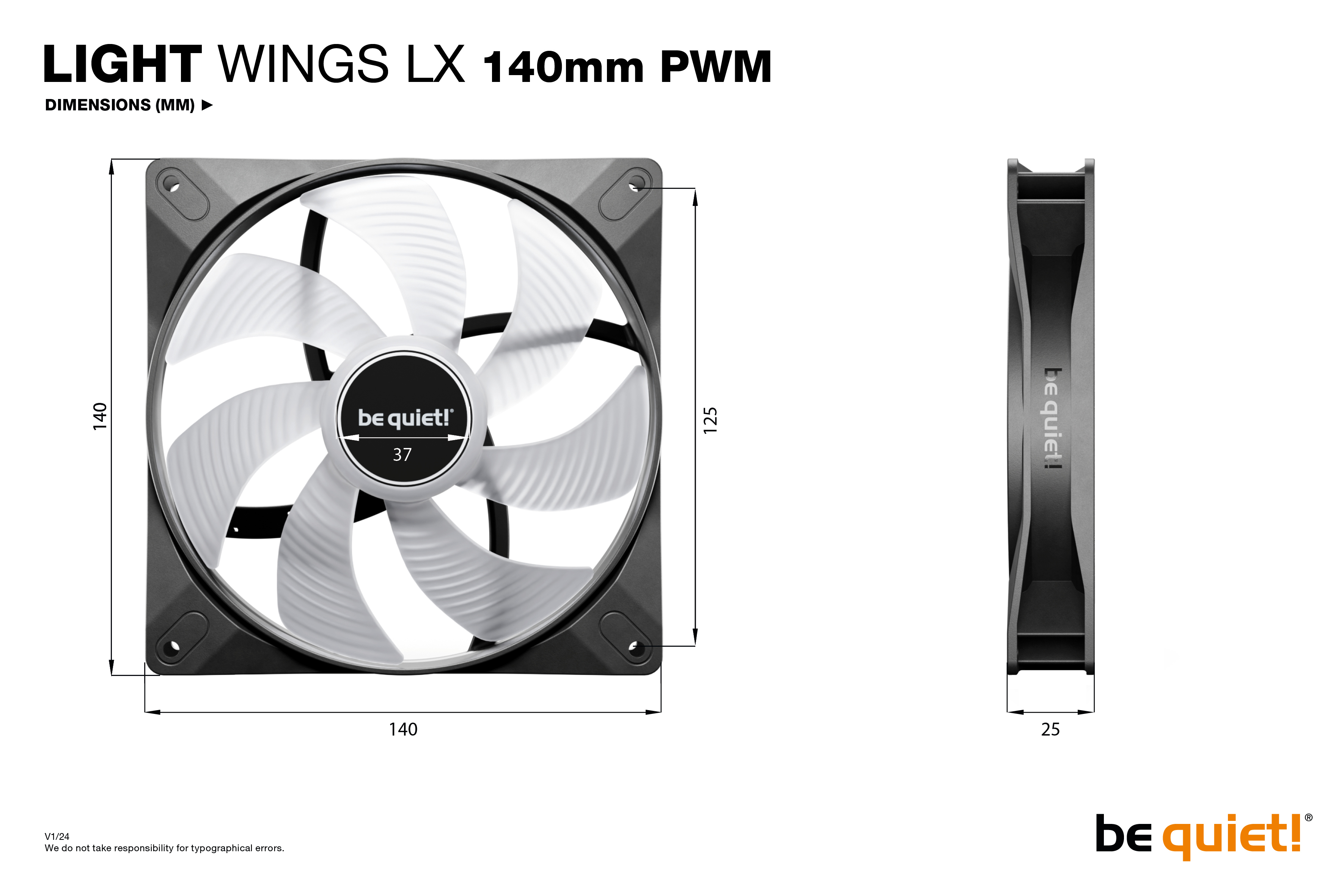 Be Quiet! Light Wings LX - Gehäuselüfter - PWM - 140 mm - Schwarz (Packung mit 3)Light Wings LX 140mm PWM Triple Pack - 16 ARGB LED
