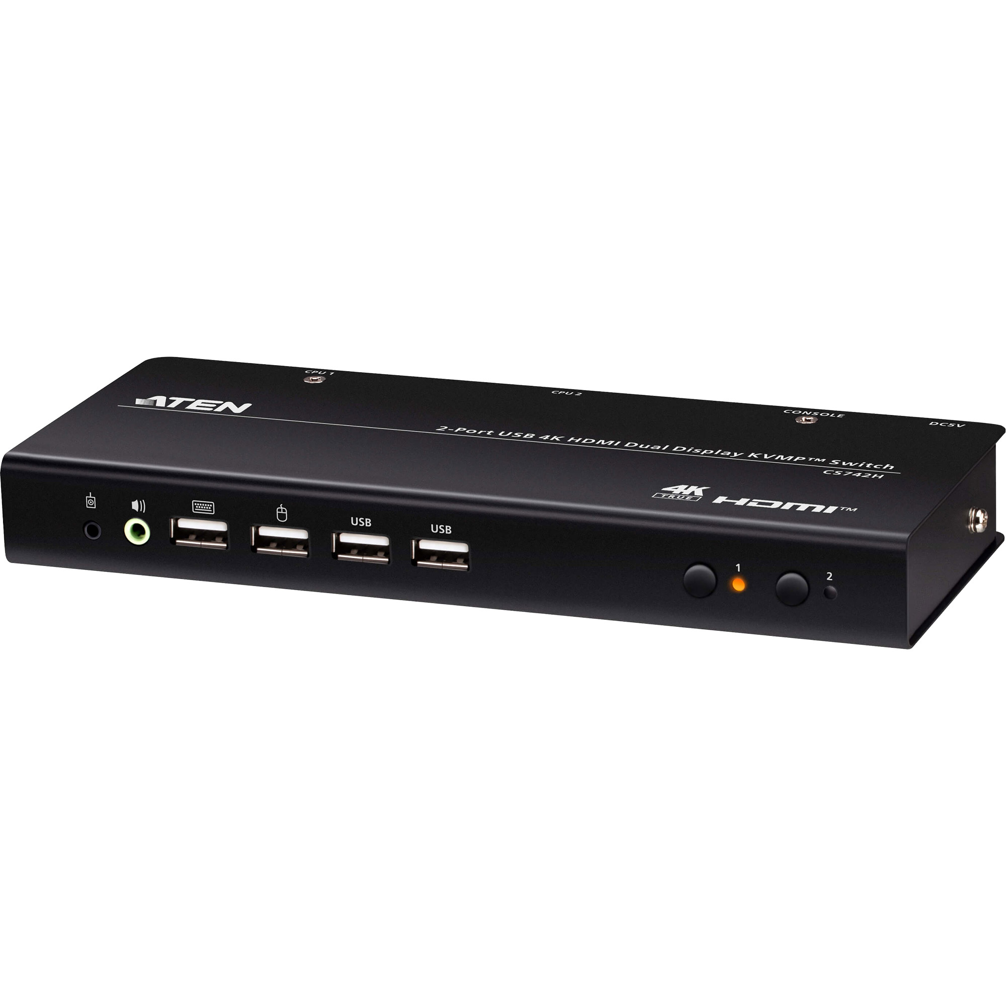 ATEN 2-Port-USB-4K-HDMI-Dual-Bildschirm-KVMP-Switch (Kabel im Lieferumfang enthalten), 5120 x 1440 Pixel, Dual QHD, 3,63 W, Schwarz