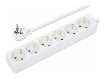 Manhattan Power Distribution Unit EU (2-pin), x6 gang/output, 2m cable, 16A, White, Extension Lead, PDU, Power Strip,  - Steckdosenleiste - AC 220-250 V - 3680 Watt - Eingabe, Eingang Typ F - Ausgangs
